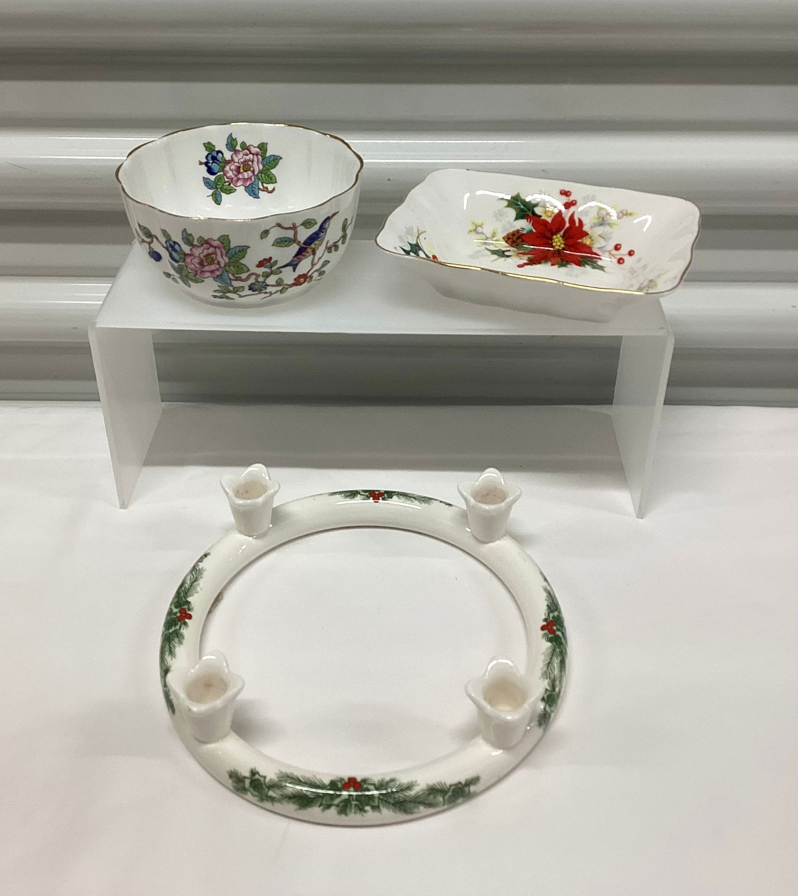 Royal Albert & Aynsley Bone China & Sanmyro Japan Candlestick Ring: Largest 7 inches