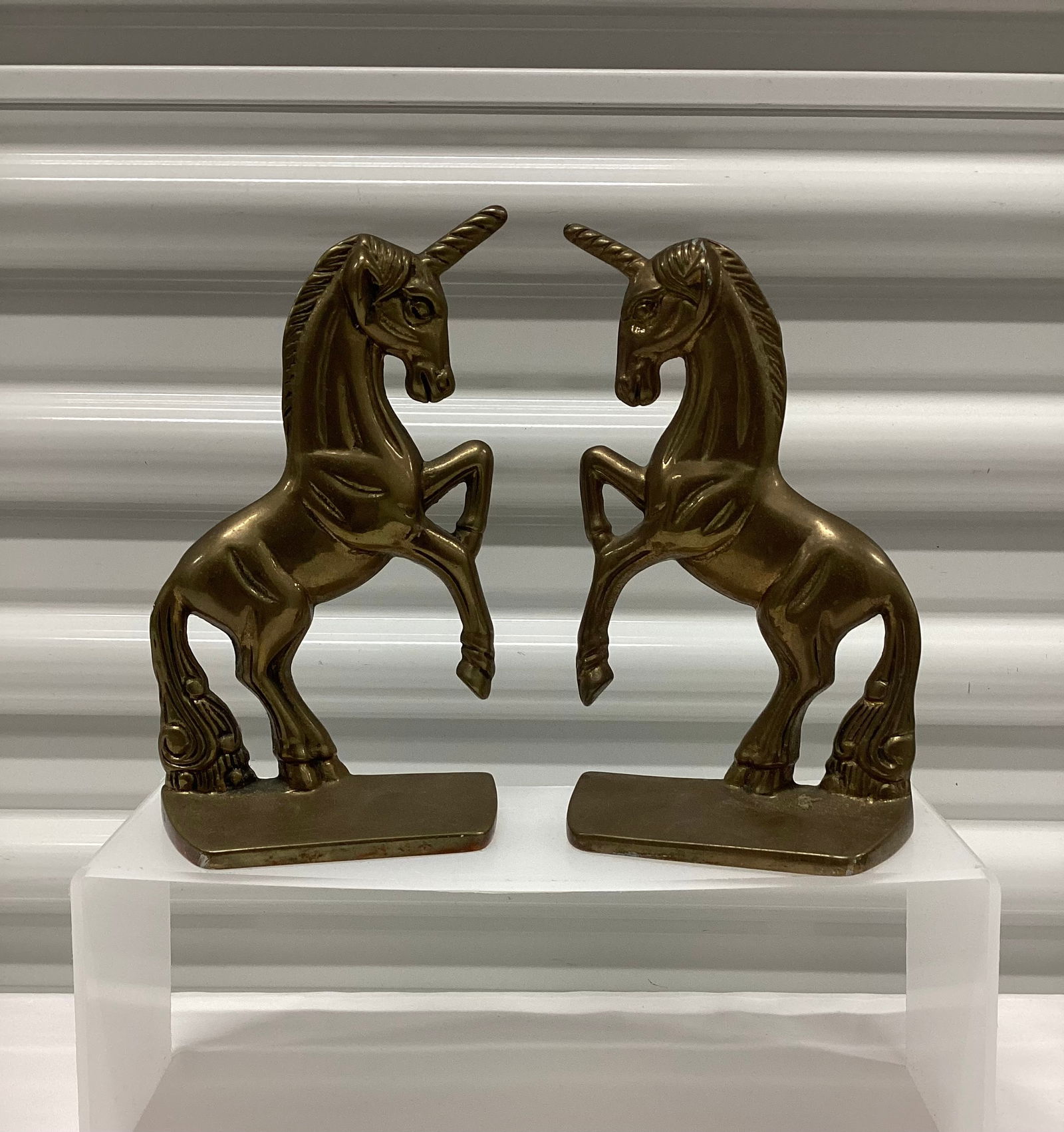 Vintage Brass Unicorn Book Ends: 7 inches