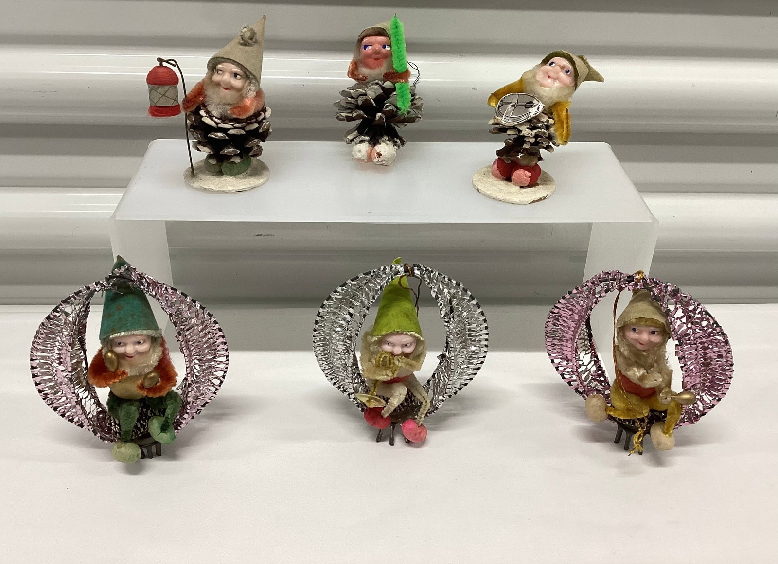 1950s Putz Pinecone Elves Gnomes: Larger 3.75 inches Marked Japan
