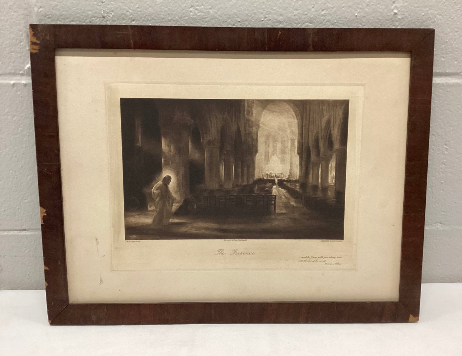 Antique Franz Hanfstaengl Gravure The Presence by AE Borthwick: 17.75x13.75. No Glass