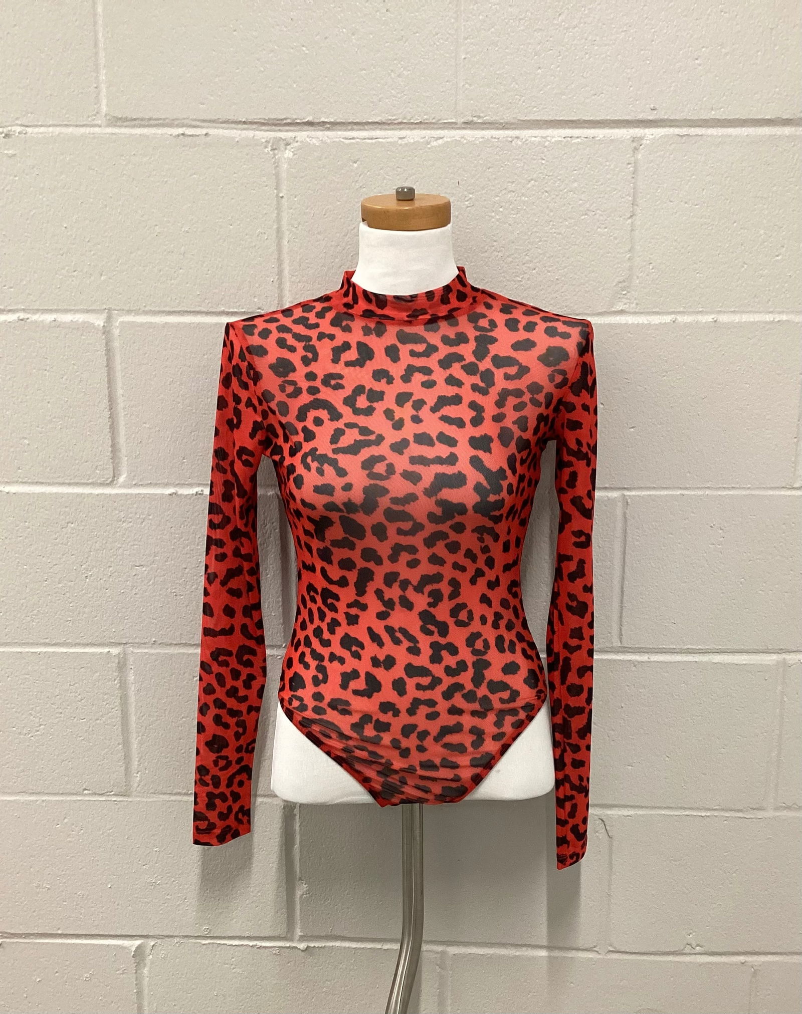 Sheer Red Leopard Print Body Suit (1 of 3)