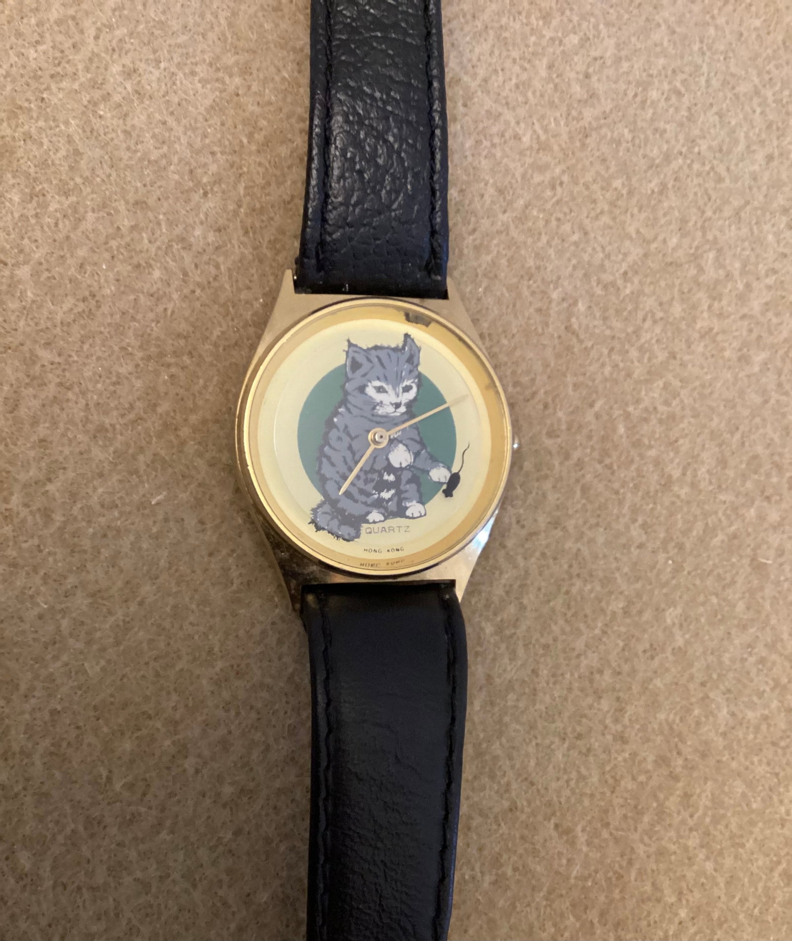 Vintage Cat Watch Mouse Second Hand: May need new battery, Winds but not working