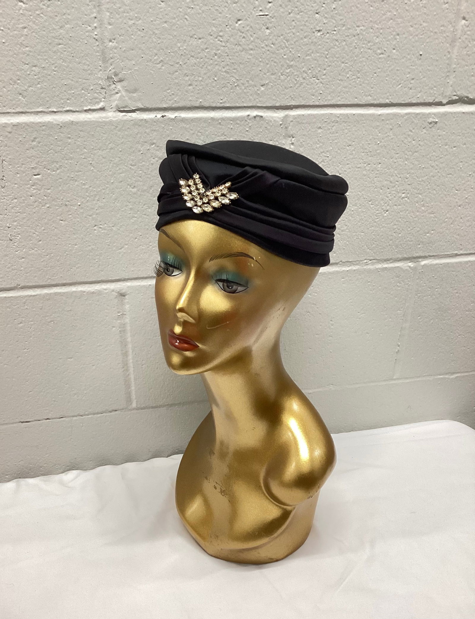 Vintage Black Satin Pillbox Turban Hat (1 of 8)