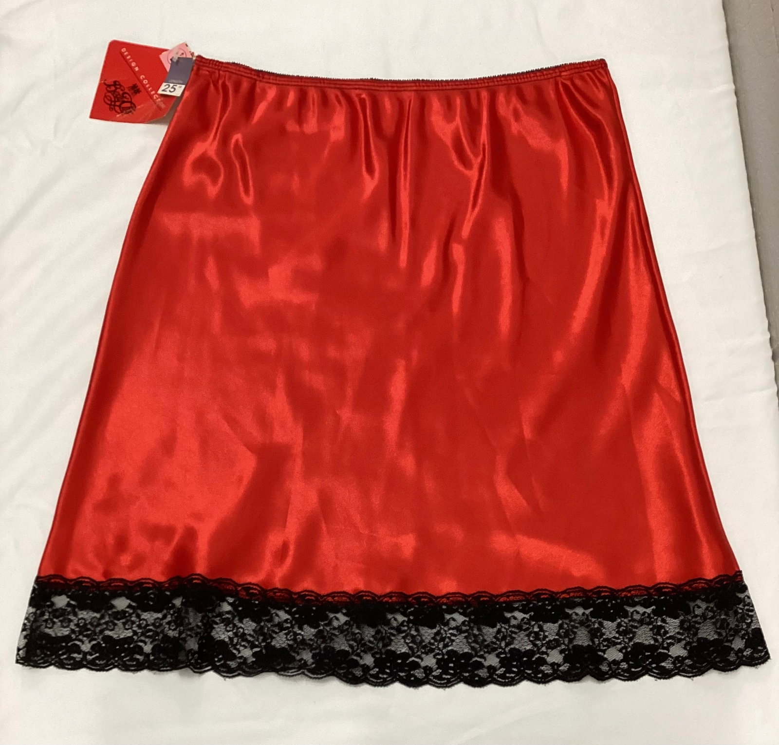 Vintage With Tags Red & Black Lace Slip: Size L