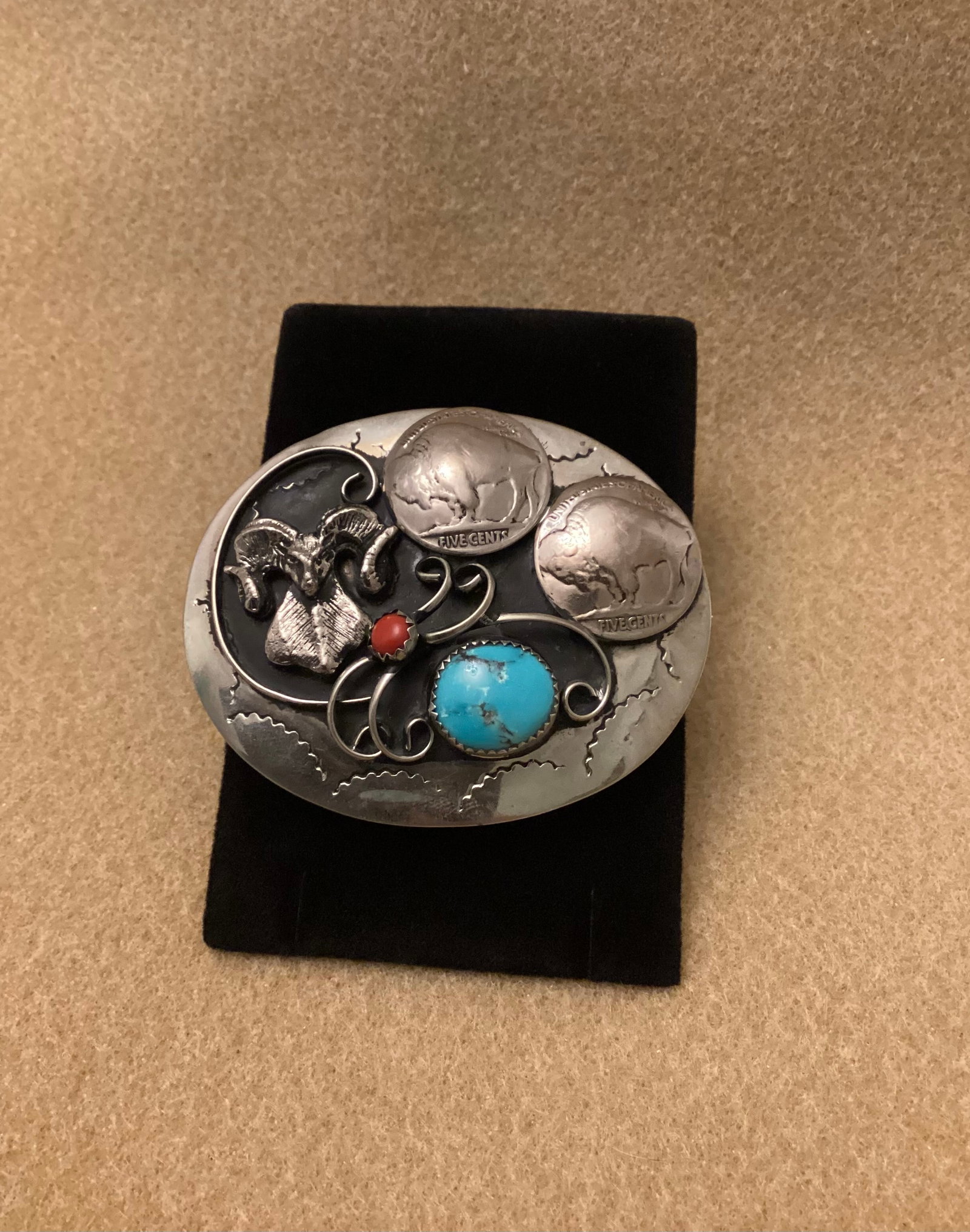 Vintage Buffalo Nickel Belt Buckle: Unmarked 2.5 inches