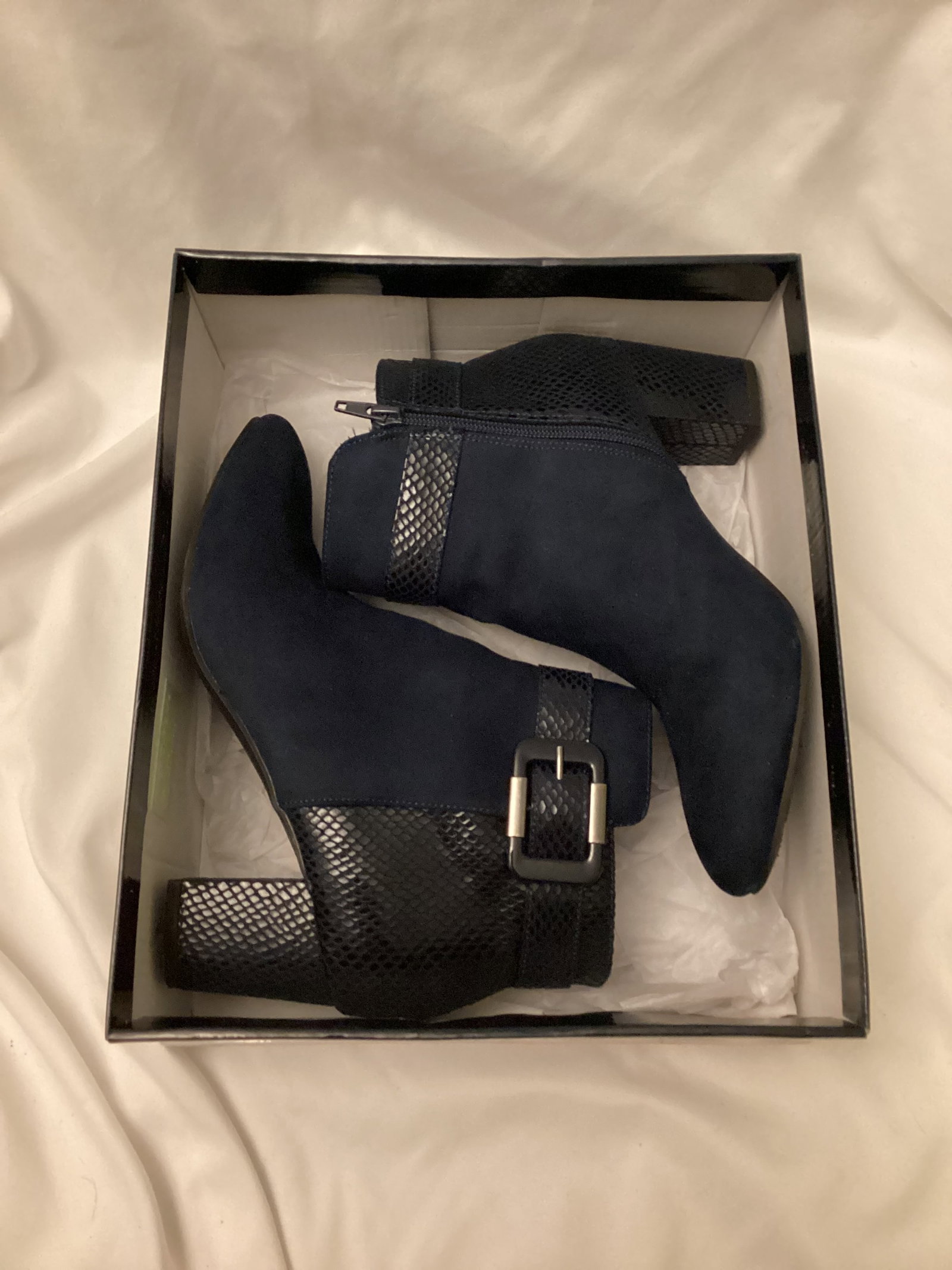 Karen Scott Navy Blue Snake Skin Print Boots: Size 8.5