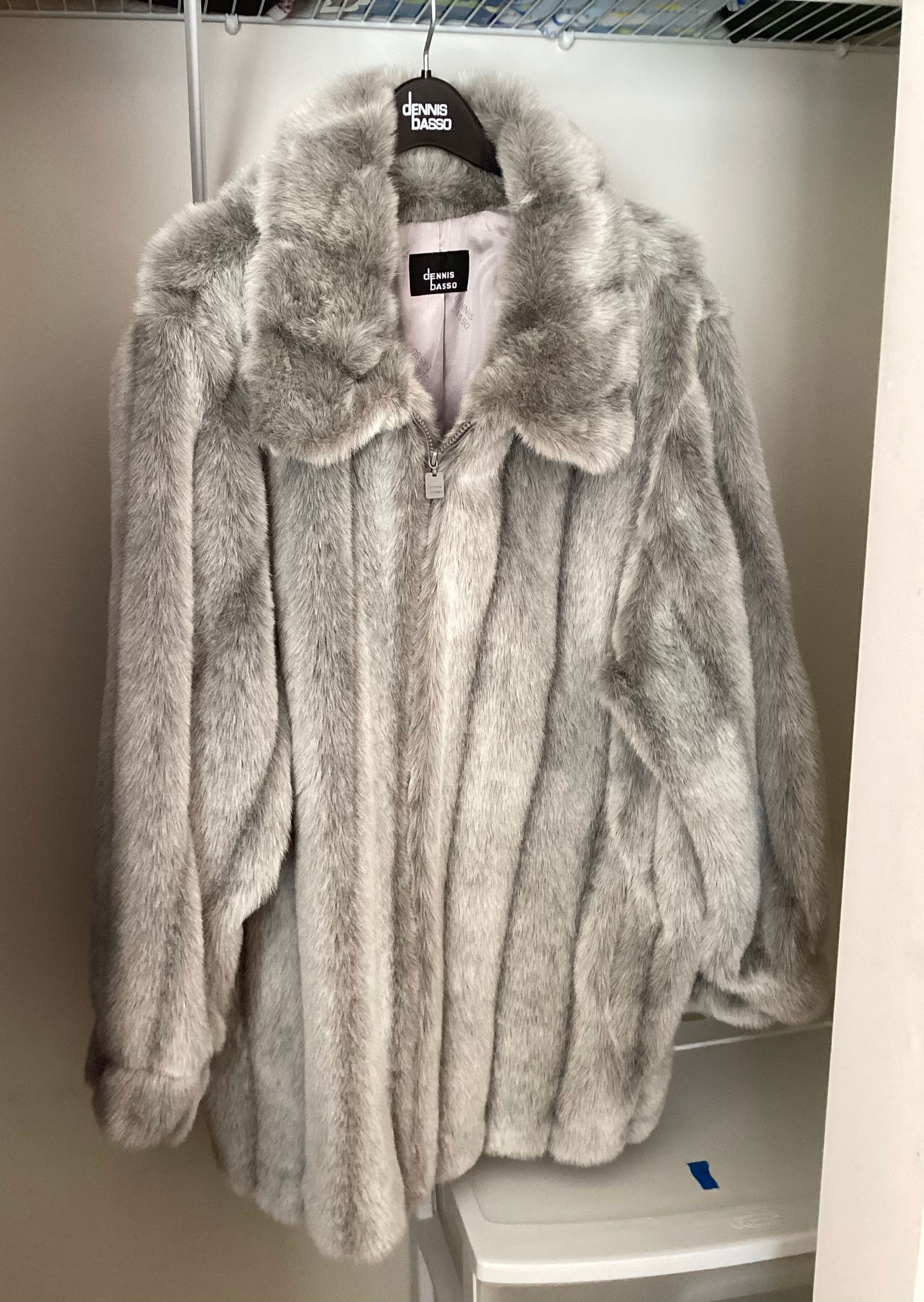 Dennis Basso Gray Faux Fur Coat (1 of 5)