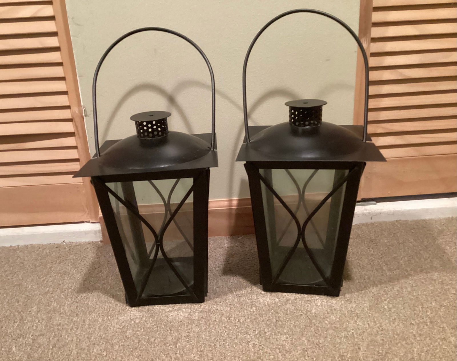 Pair Of Metal & Glass Lantern Candle Holders (1 of 3)
