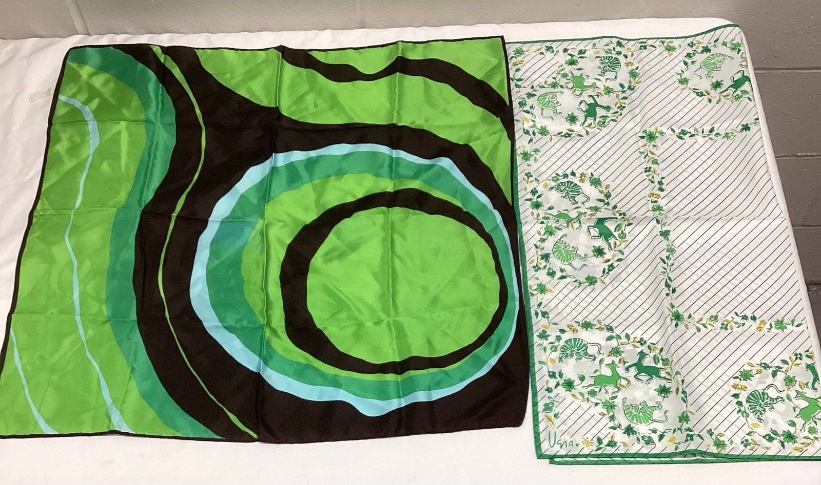 Vintage Italian Green Abstract Scarf & Vera Neumann Scarf: Italy & Japan