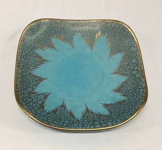 Pretty Blue & Gold Dumler & Breiden West German Pottery Dish: 11 inches