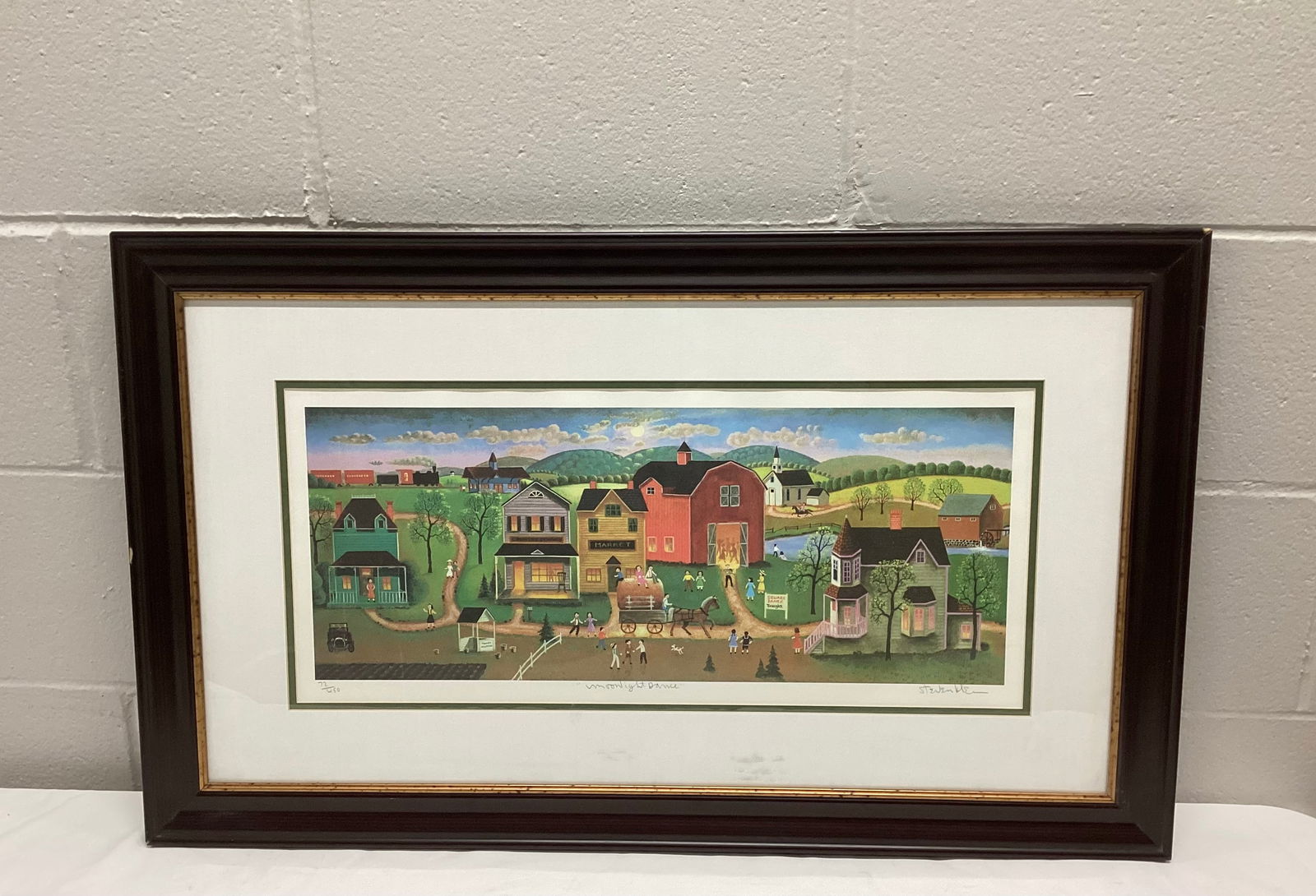 Pencil Signed & Numbered Steven Klein Moonlight Dance Folk Art Lithograph: 32.75x19.5