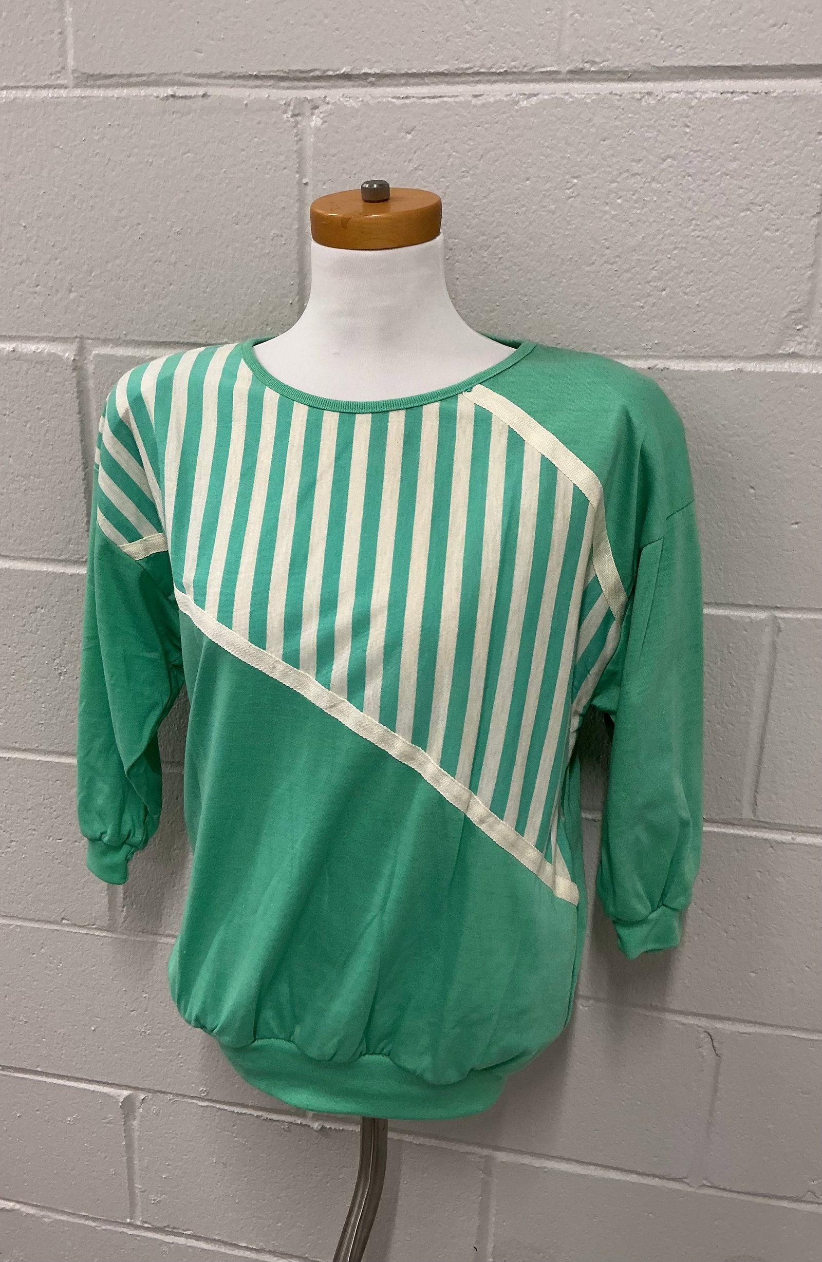 Vintage With Tags Mint Green Offset Stripes Top: Size M