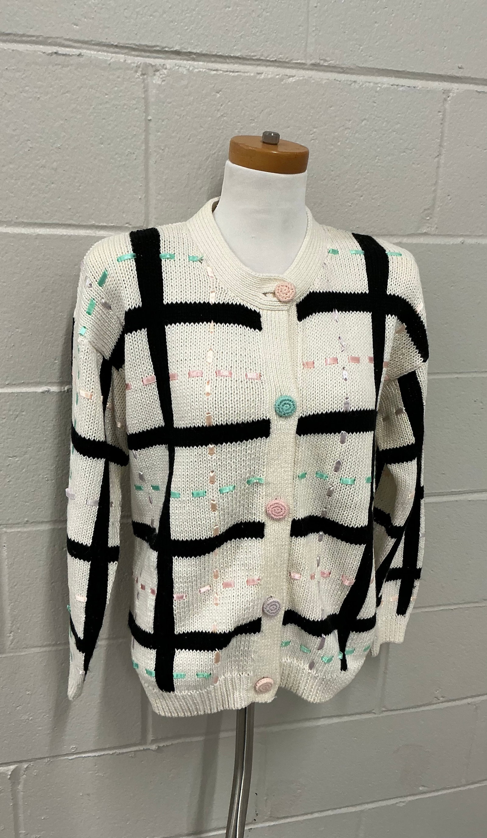 Vintage Ribbon Detail Cardigan Sweater: No Size AP-AP 22.5 inches
