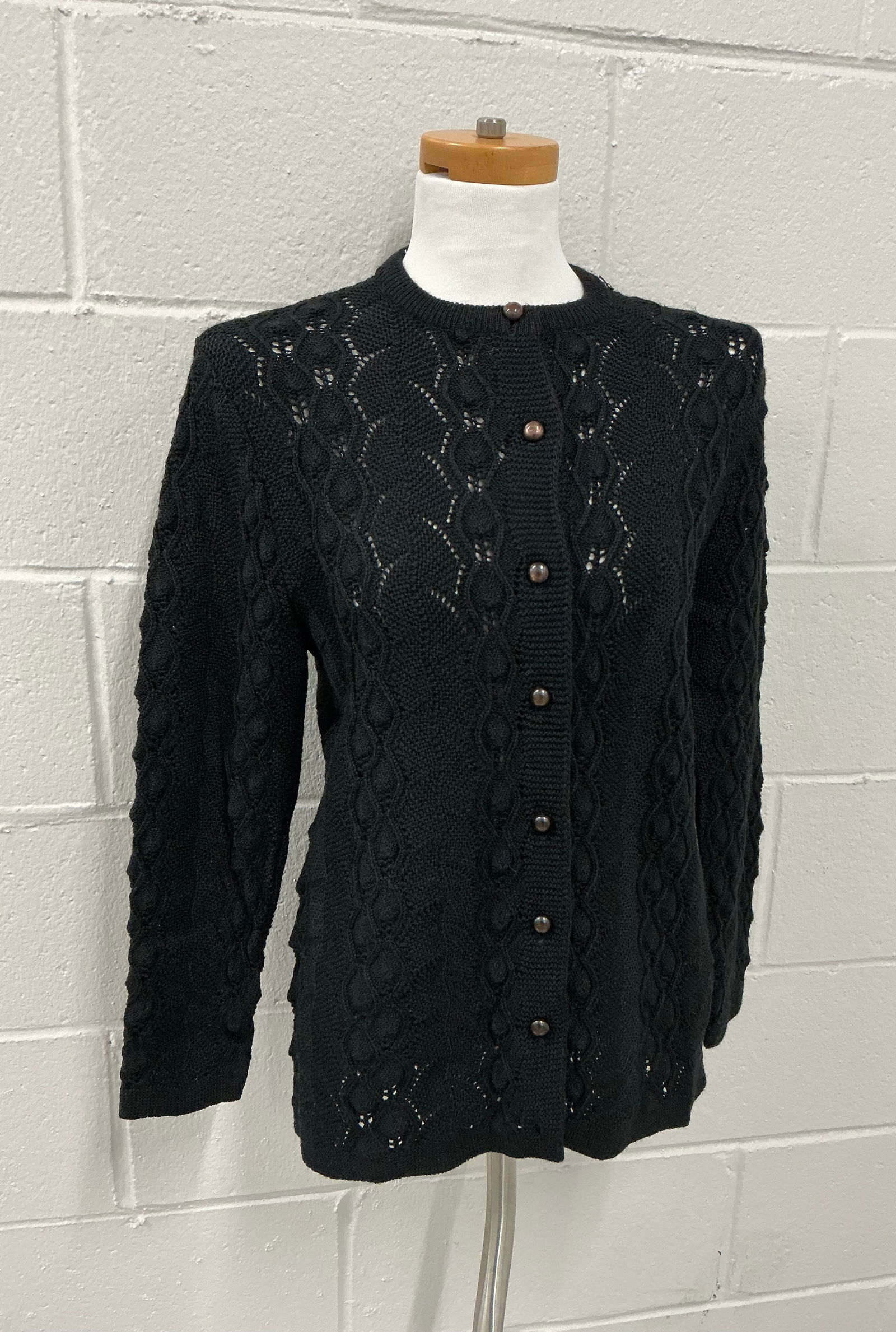 Vintage Black Open Knit Cardigan Sweater (1 of 6)