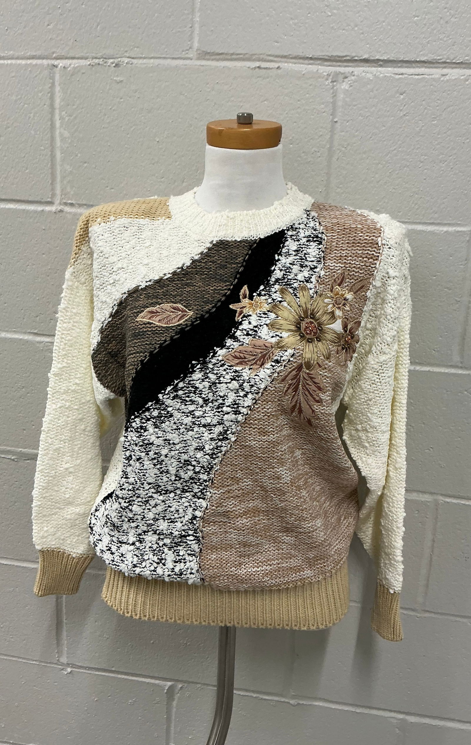 1990s Boucle & Knit Embellished Sweater: Size L