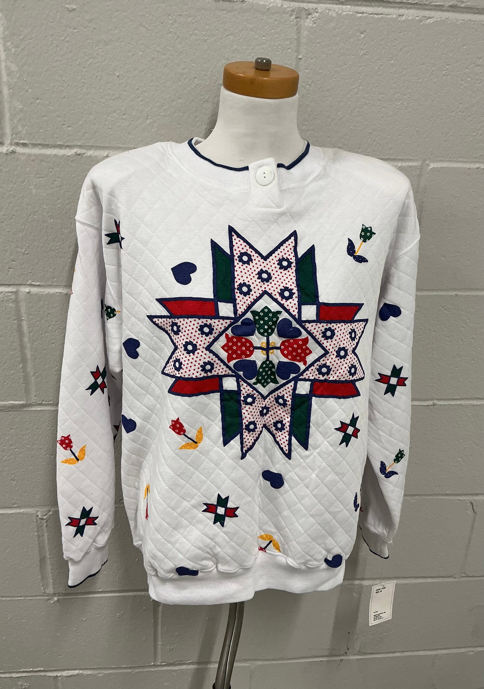 Vintage With Tag Jason Maxwell Quilted Folk Print Top: Size M