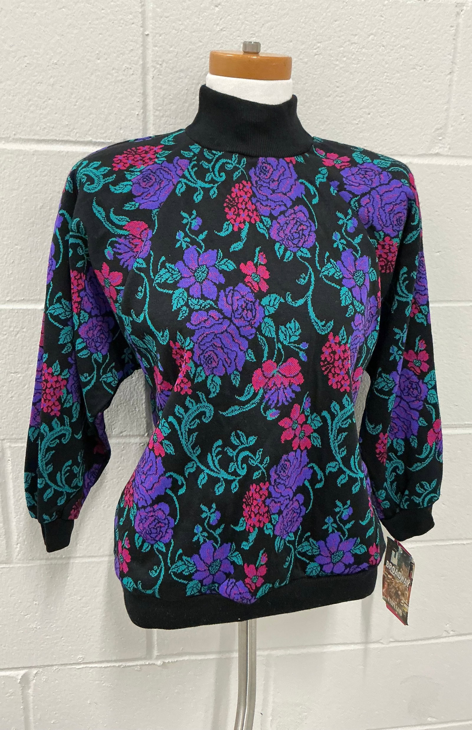 1990s With Tags Bright Floral & Vine Print Knit Top: Size M