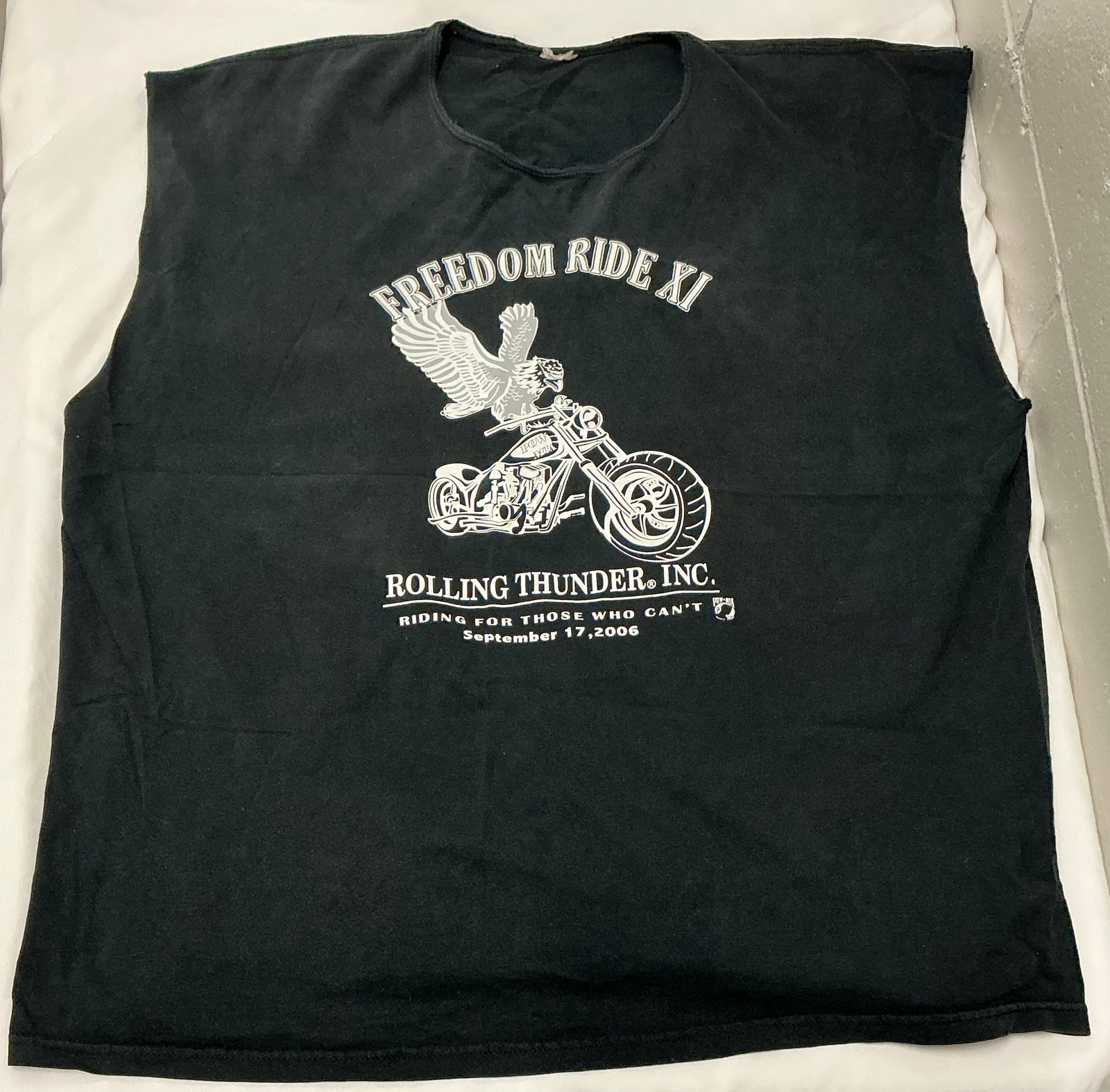 2006 Rolling Thunder Freedom Ride XI T-Shirt Cut Off Sleeves: No Size Tag. AP-AP 28 inches