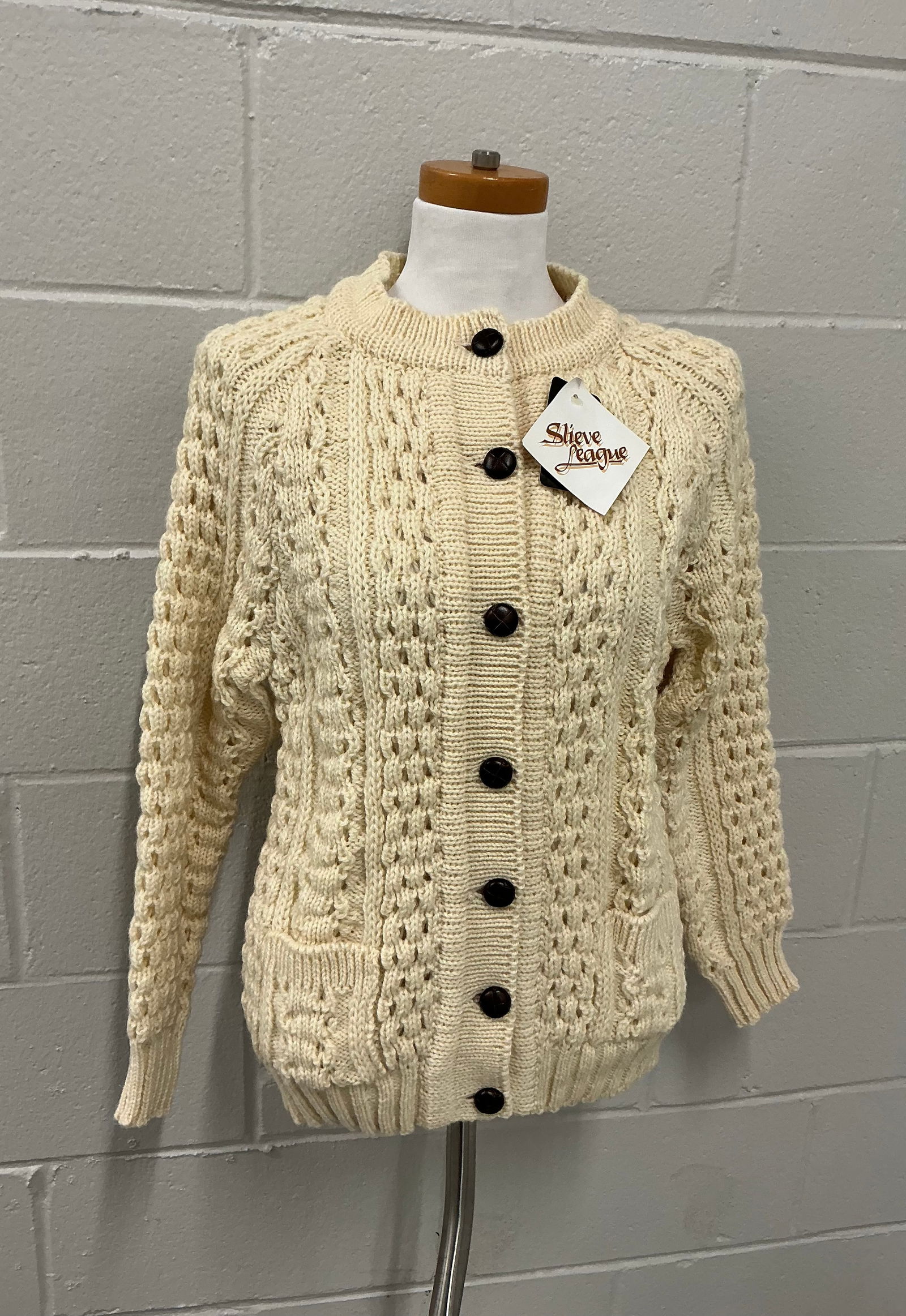 Slieve League Hand Loomed Irish Wool Cardigan Sweater With Tags: Size M