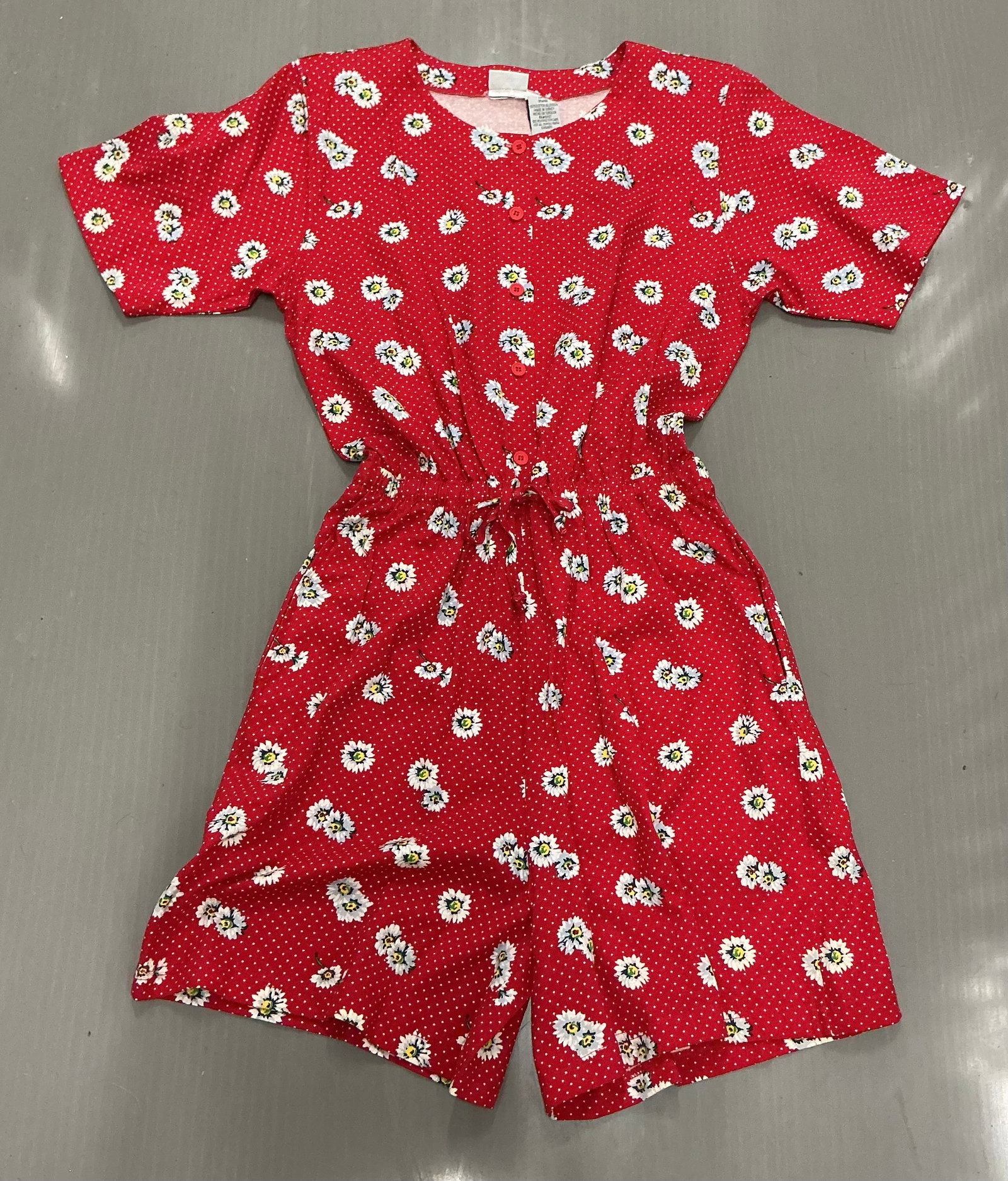 Vintage Daisy Print Polka Dot Romper: Size L