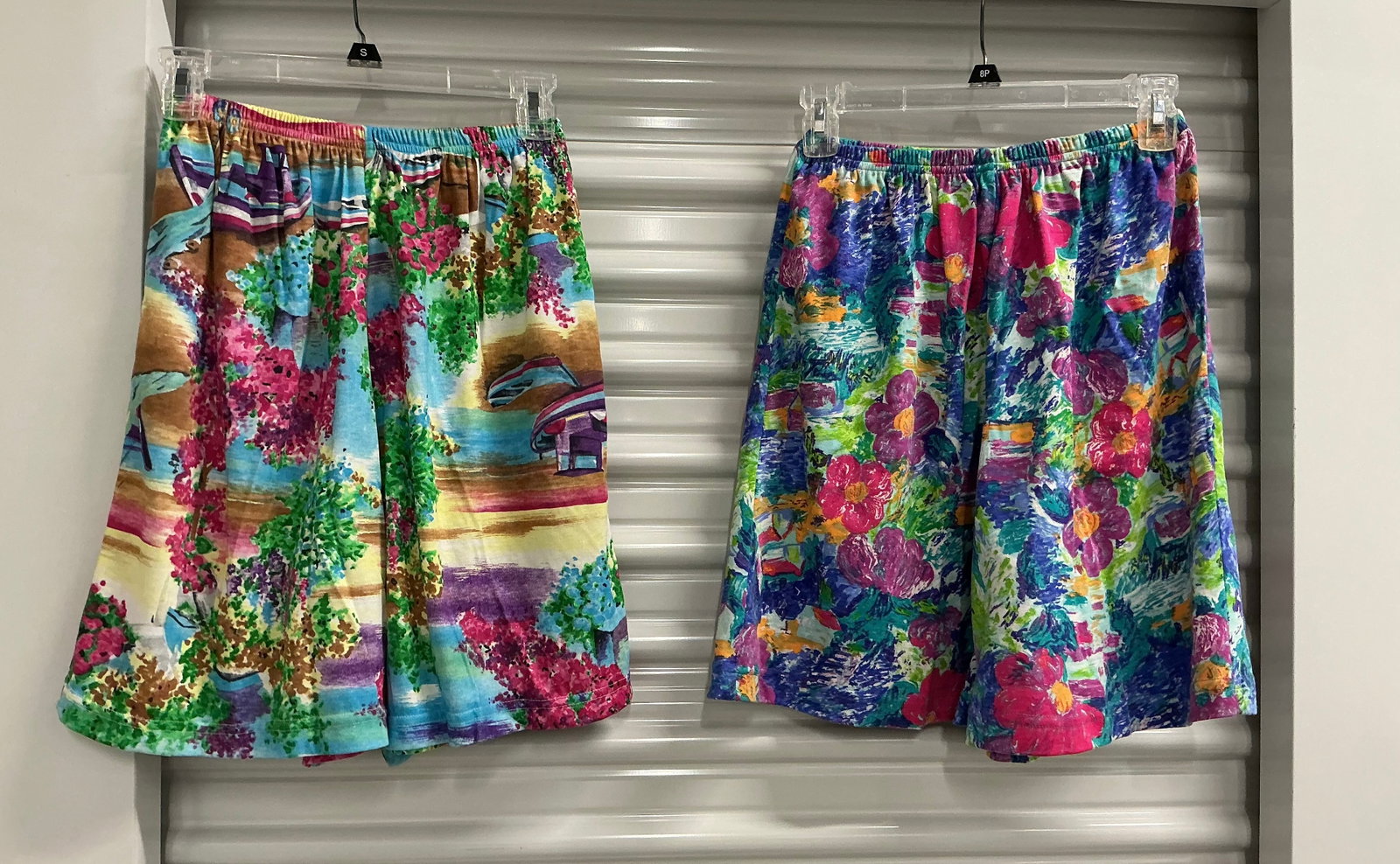 Two Pair 1990s Fun Print Shorts: Size S & M