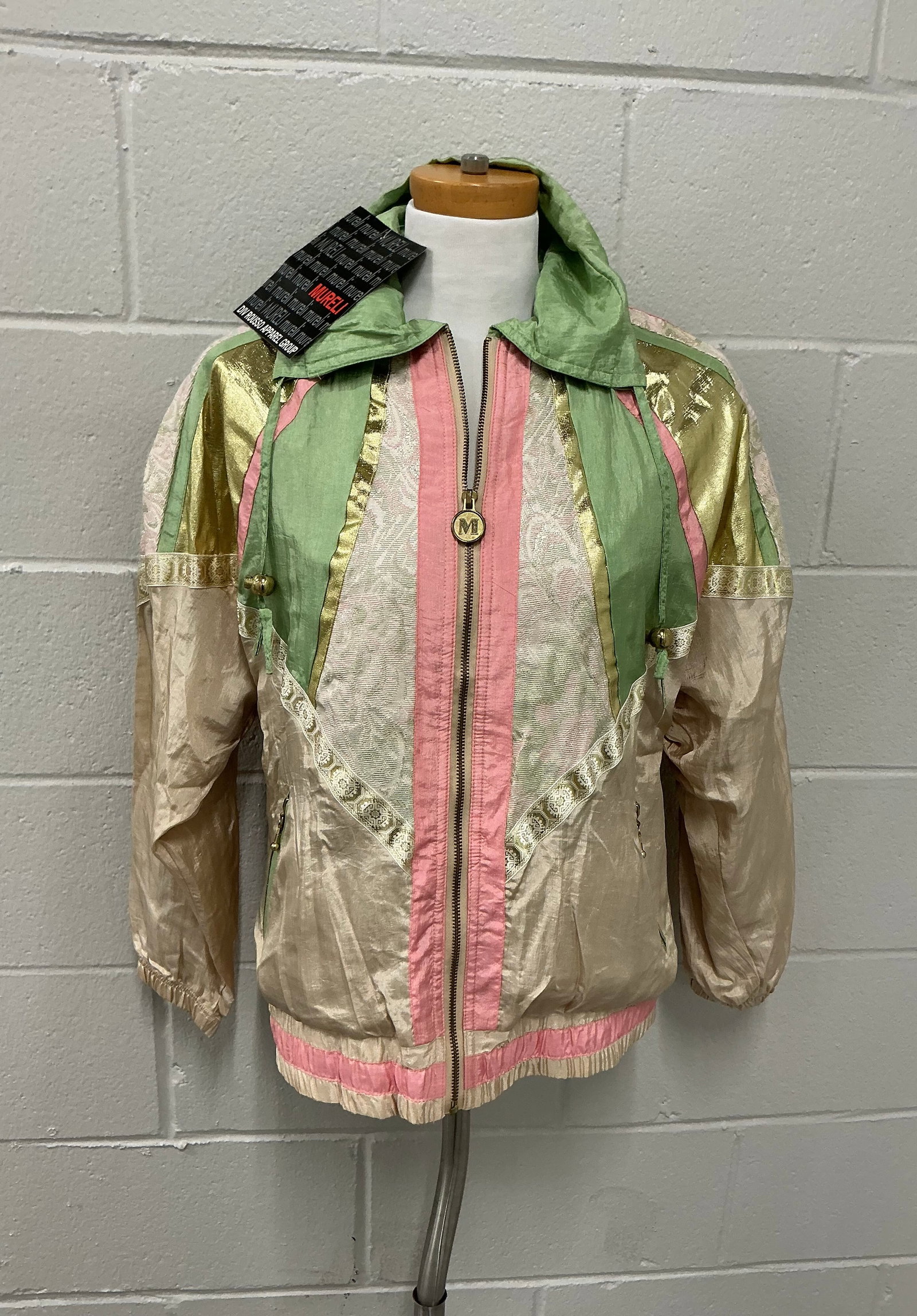 Mureli Gold Lame Trim Track Jacket Windbreaker With Tags: Size S