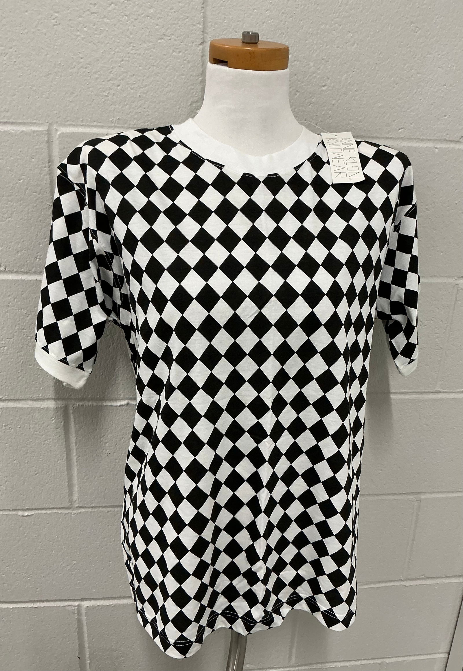 Vintage Anne Klein Black & White Checker Ringer Tee With Tag: Size L