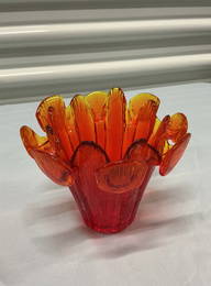 Vintage Viking Glass Flame Red Persimmon Brutalist Vase