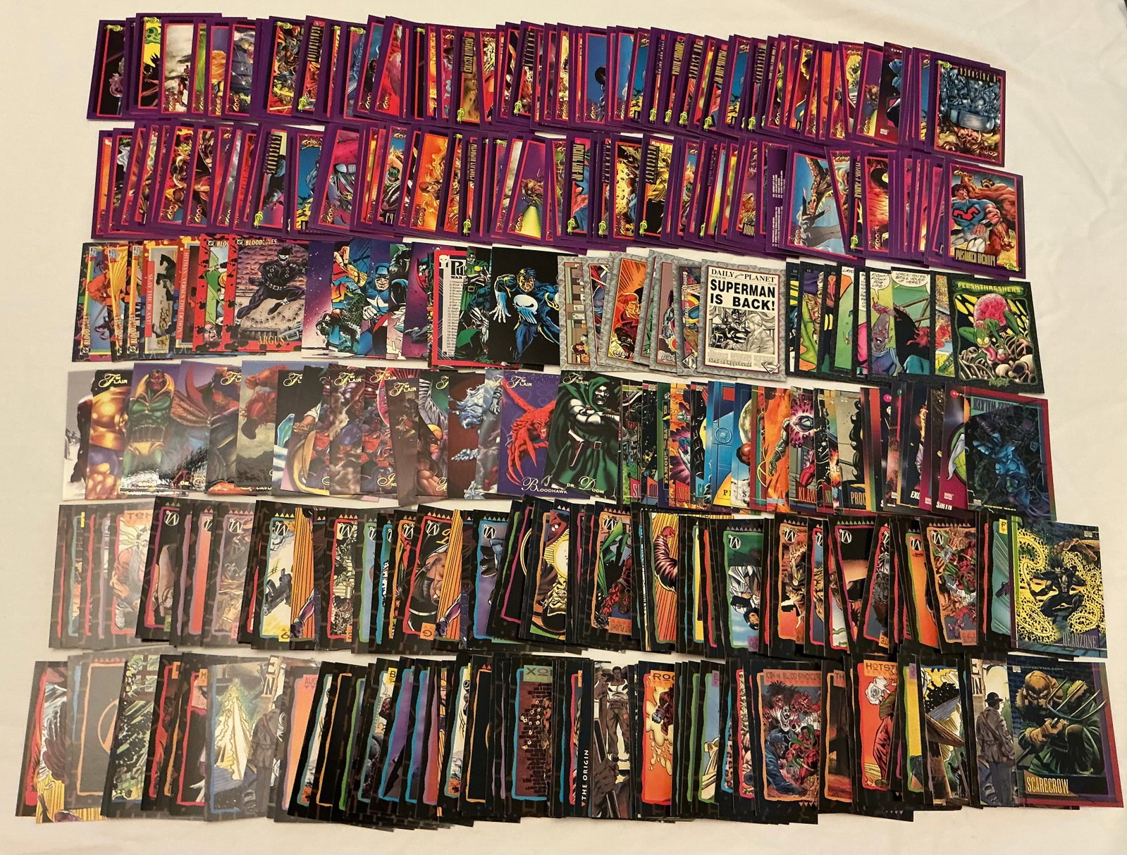 Large Collection of Marvel, DC & Other Trading Cards: Punisher, Marvel, DC, Superman…