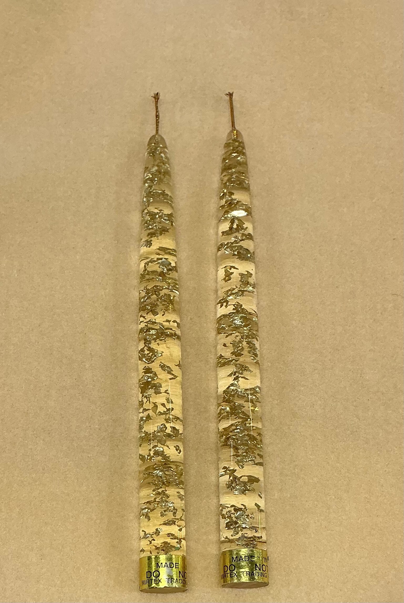 Pair of Gold Fleck Vintage Lucite Candles: 8.75 inches