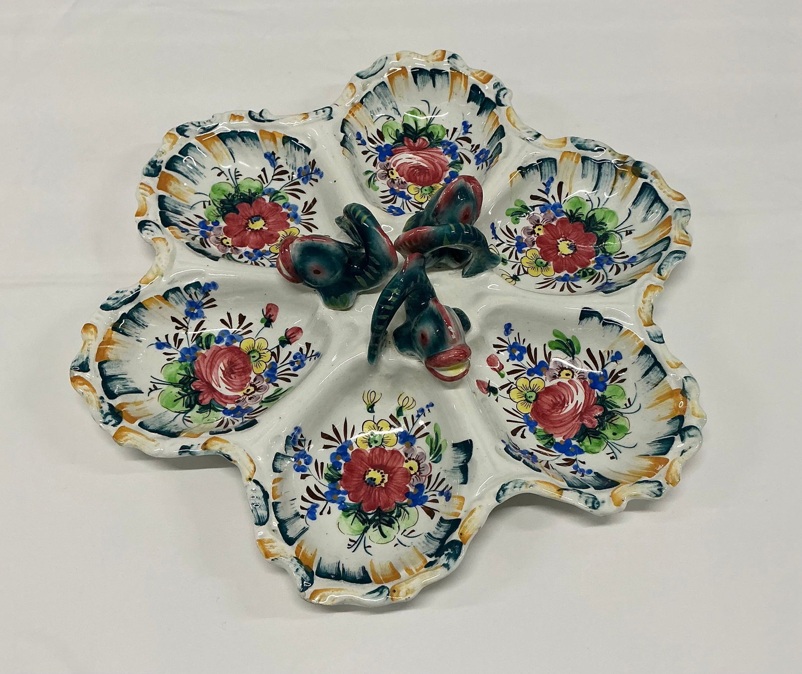 Italian Pottery Fish Handle Hand Painted Ceramic Serving Dish (1 of 6)