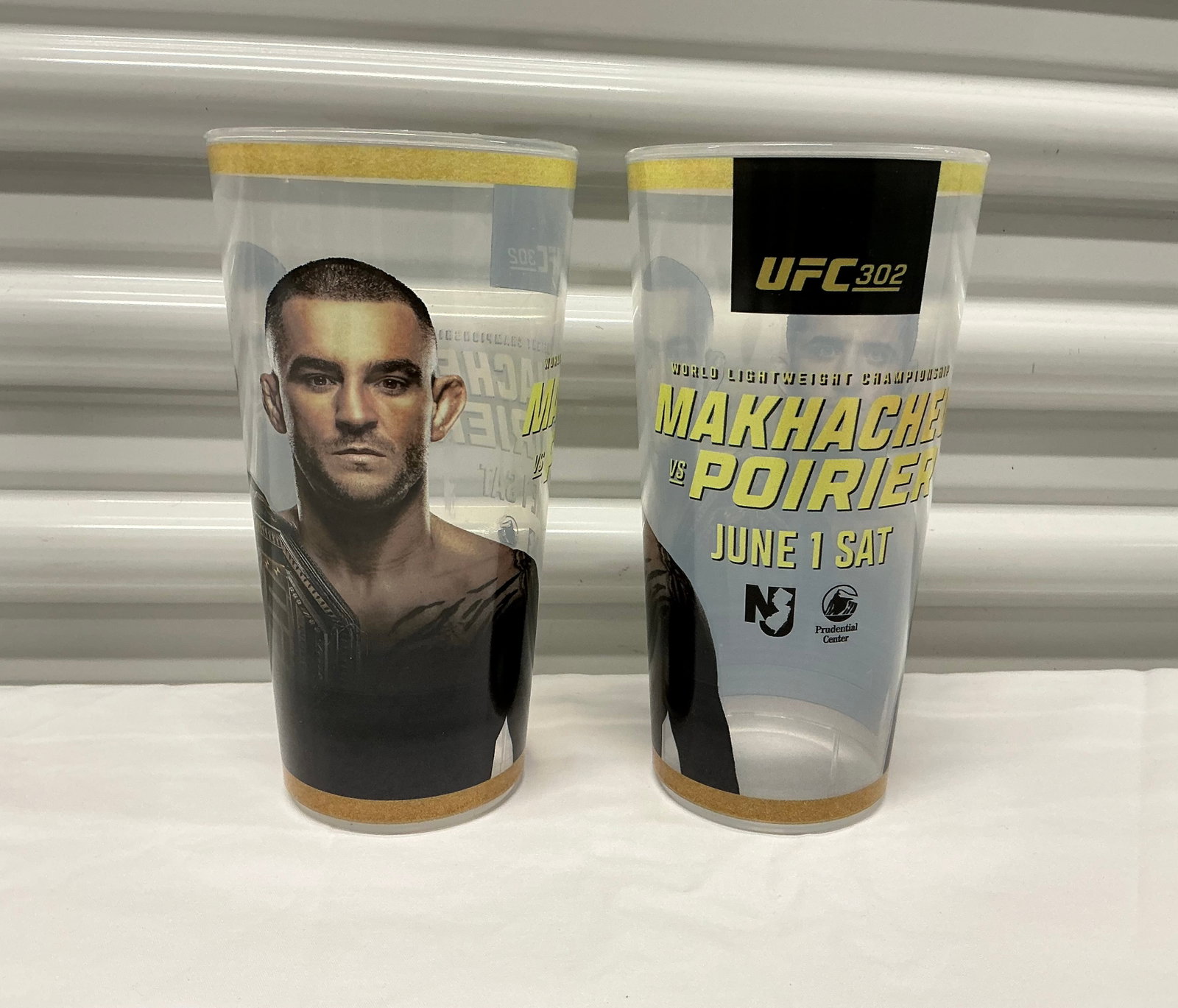 Pair of Official UFC 302 Limited Edition Makhachev vs Poirier Souvenir Cups: 7.25 inches