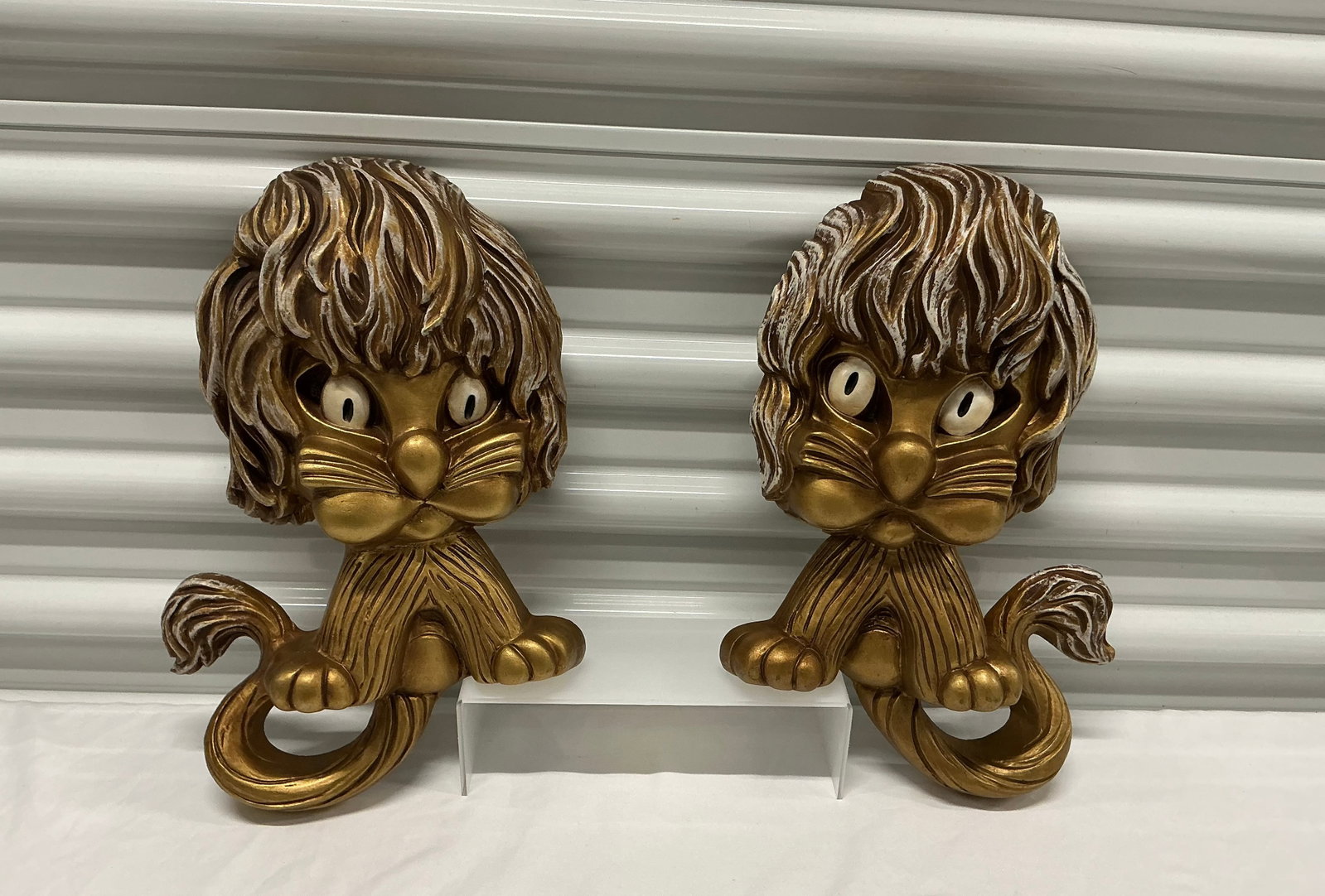 Pair Of Vintage Gold Homco Lions Cats: 13x8.75