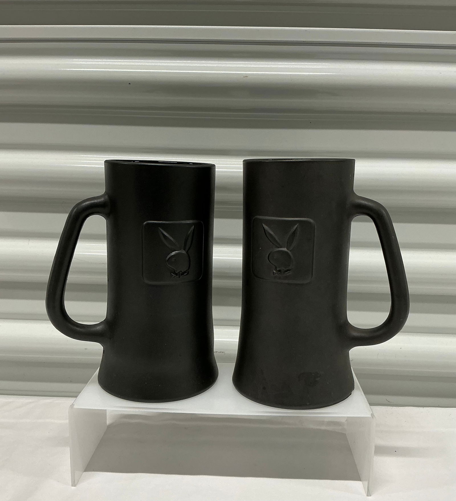 Pair of 1960s Playboy Matte Grey Tankard Style Glass Mugs (1 of 3)