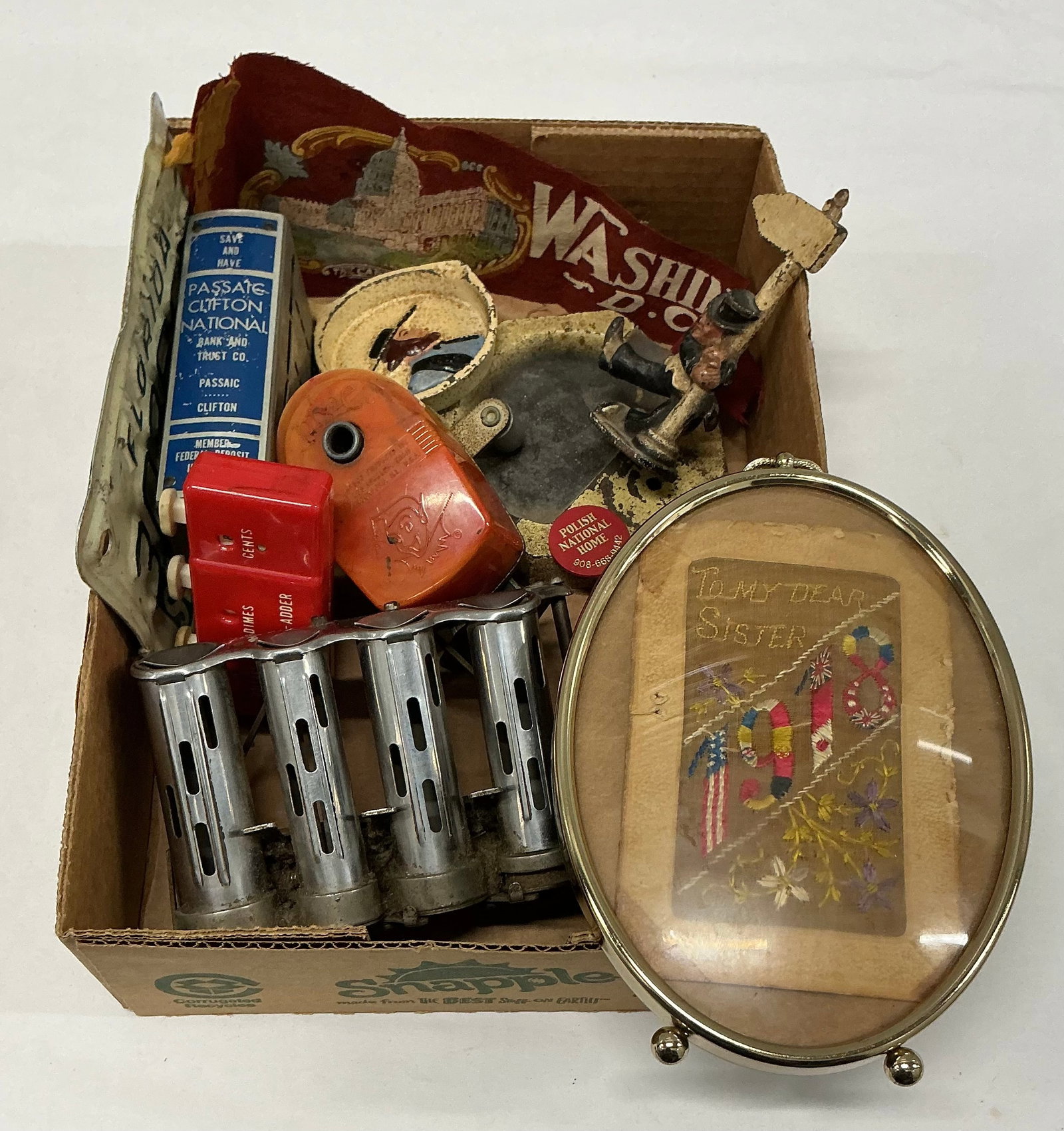 Antique & Vintage Box Lot: Ashtray, Bank..