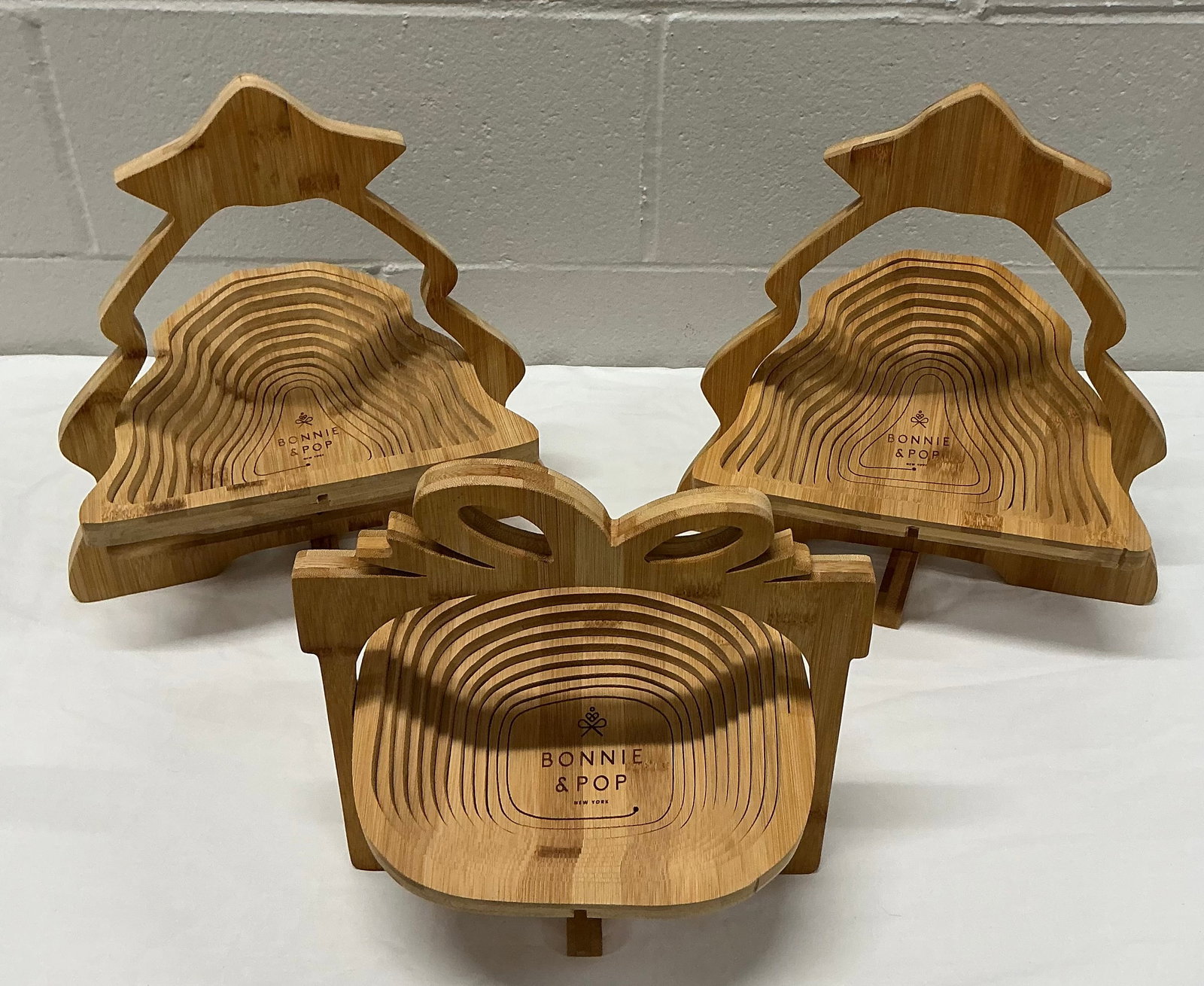 Trio of Bonnie & Pop NY Collapsible/Expandable Wooden Baskets: Taller 13.25 inches
