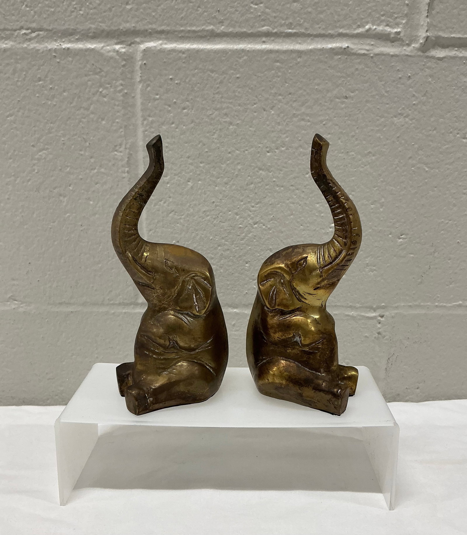 Pair Of Lucky Brass Elephant Bookends: 6.5 inches