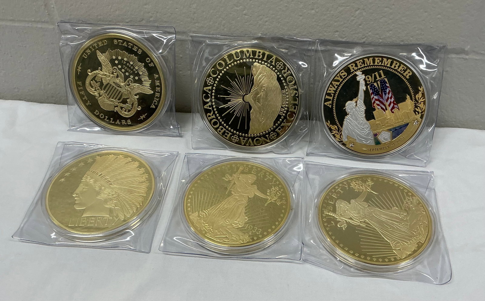 Jumbo Gold Dream & Spirit Of America Coin Collection Layered in 24k Gold: American Mint 4 inch coins