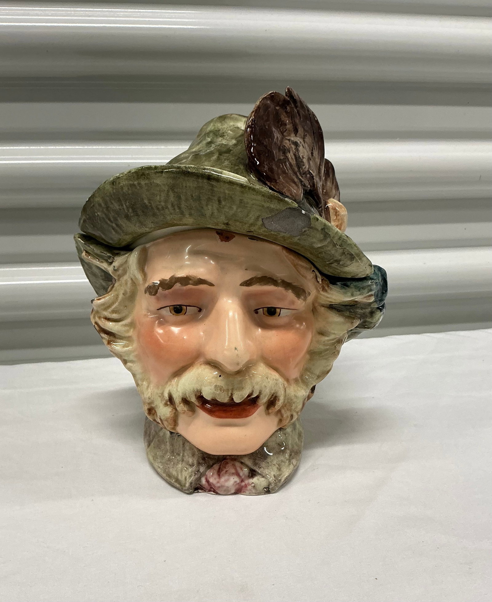Antique Majolica Figural Tobacco Jar: 7.25 inches