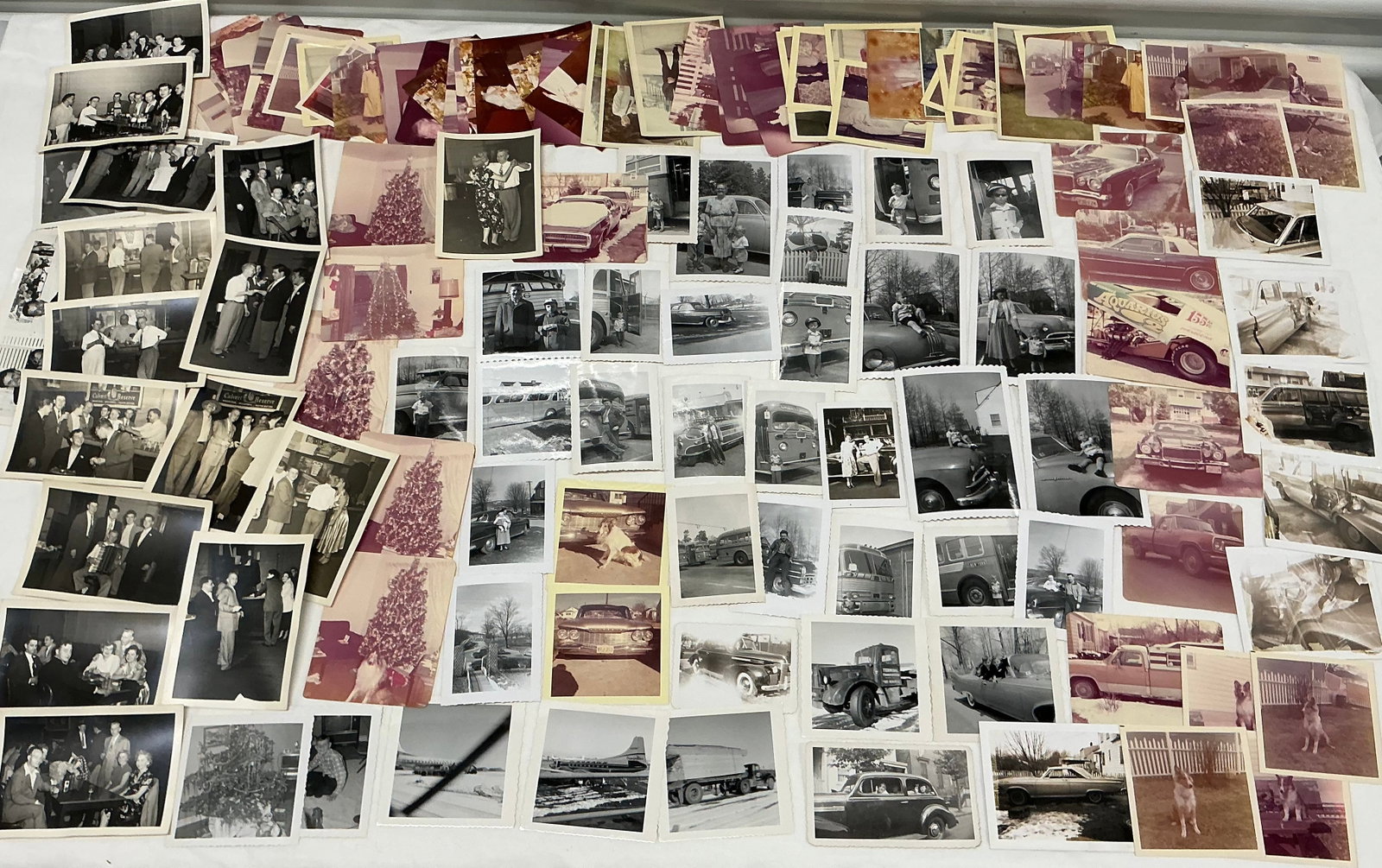 Vintage Photographs Cars, Buses, Planes, Christmas Trees, Bars, Dogs: Various Years
