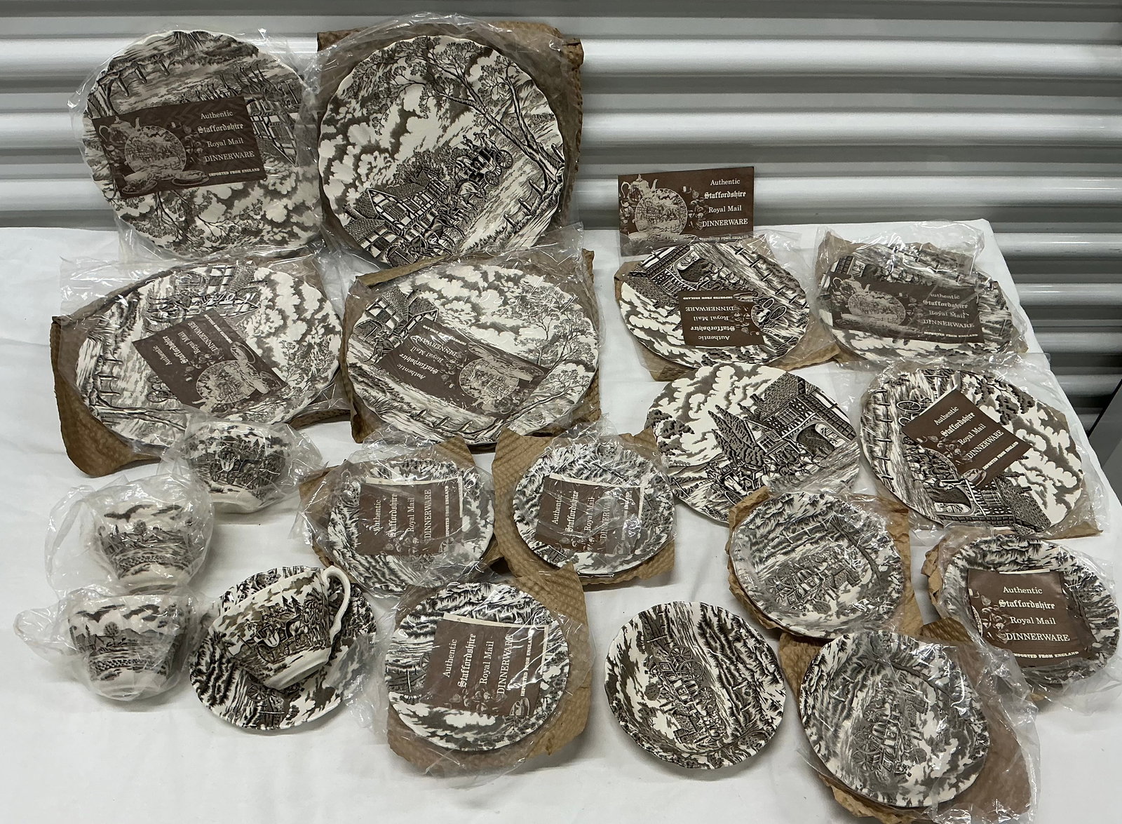 Staffordshire Royal Mail Dinnerware: 20 Piece Set - 4 of each Dinner Plates, Salad Plates, Teacups, Saucers, Dessert Bowls