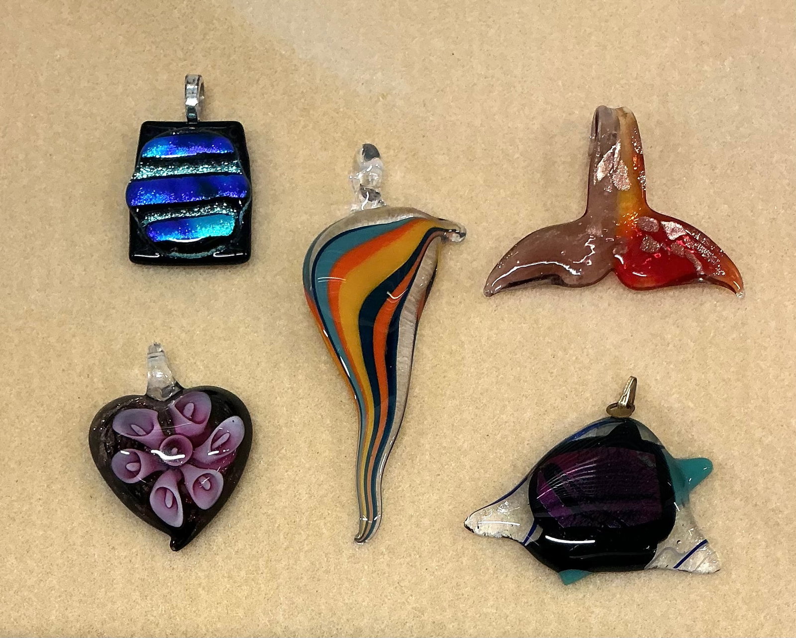 Murano Style Art Glass Pendants: Largest 3.5 inches