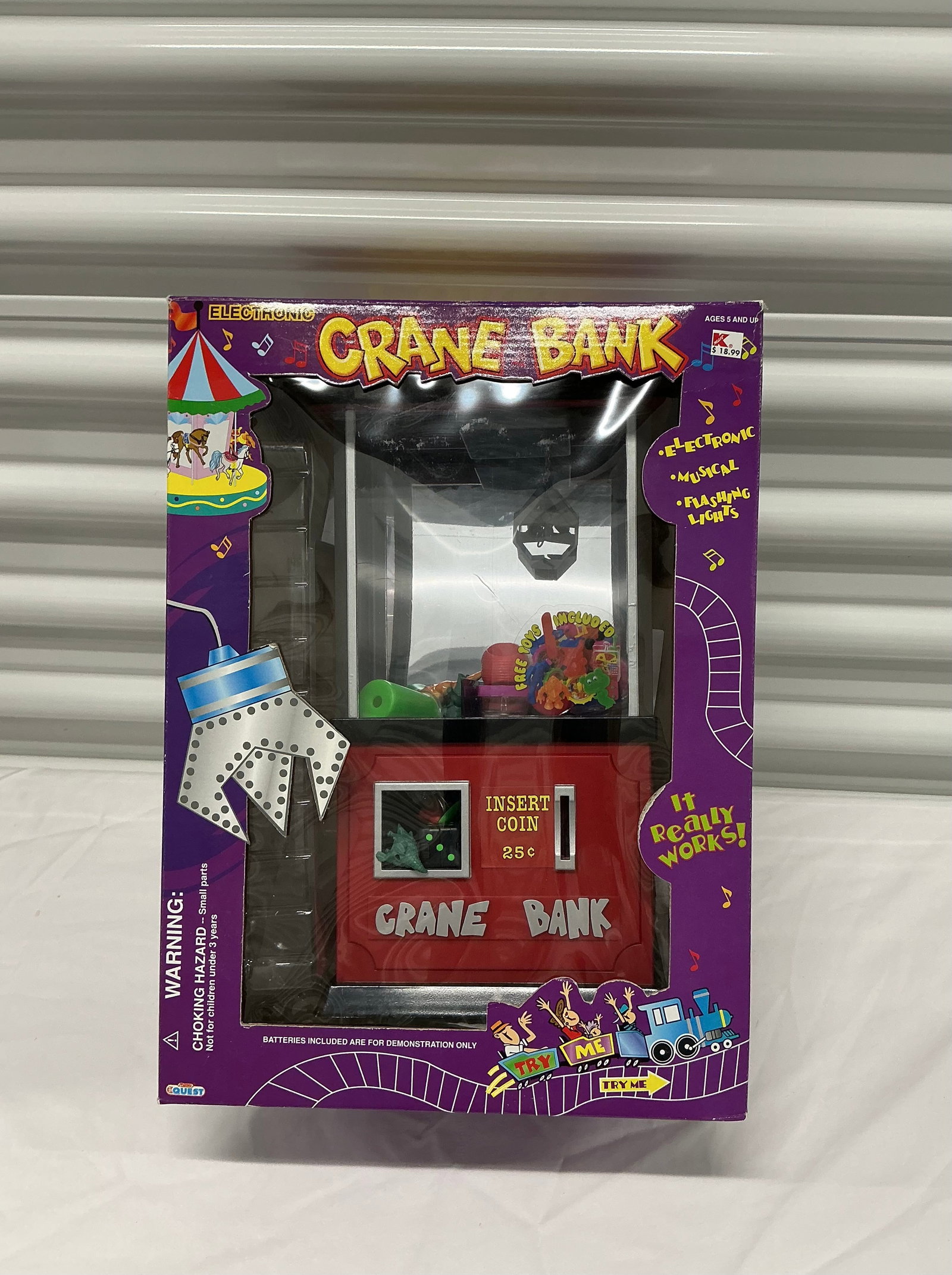 Vintage Manley Toy Quest Electronic Crane Bank: Untested Box 14.5x10.5