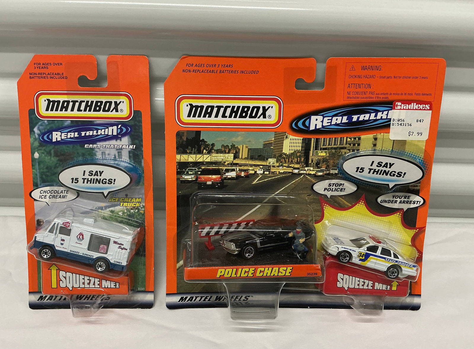 1998 Matchbox Real Talkin Police Chase Set & Ice Cream Truck: On the card
