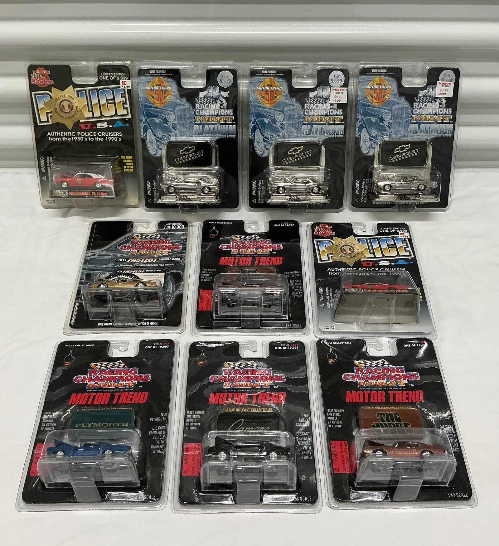 Racing Champions Mint Platinum Plated, Motor Trend & Philly Police Die Cast Collectibles: 1990s