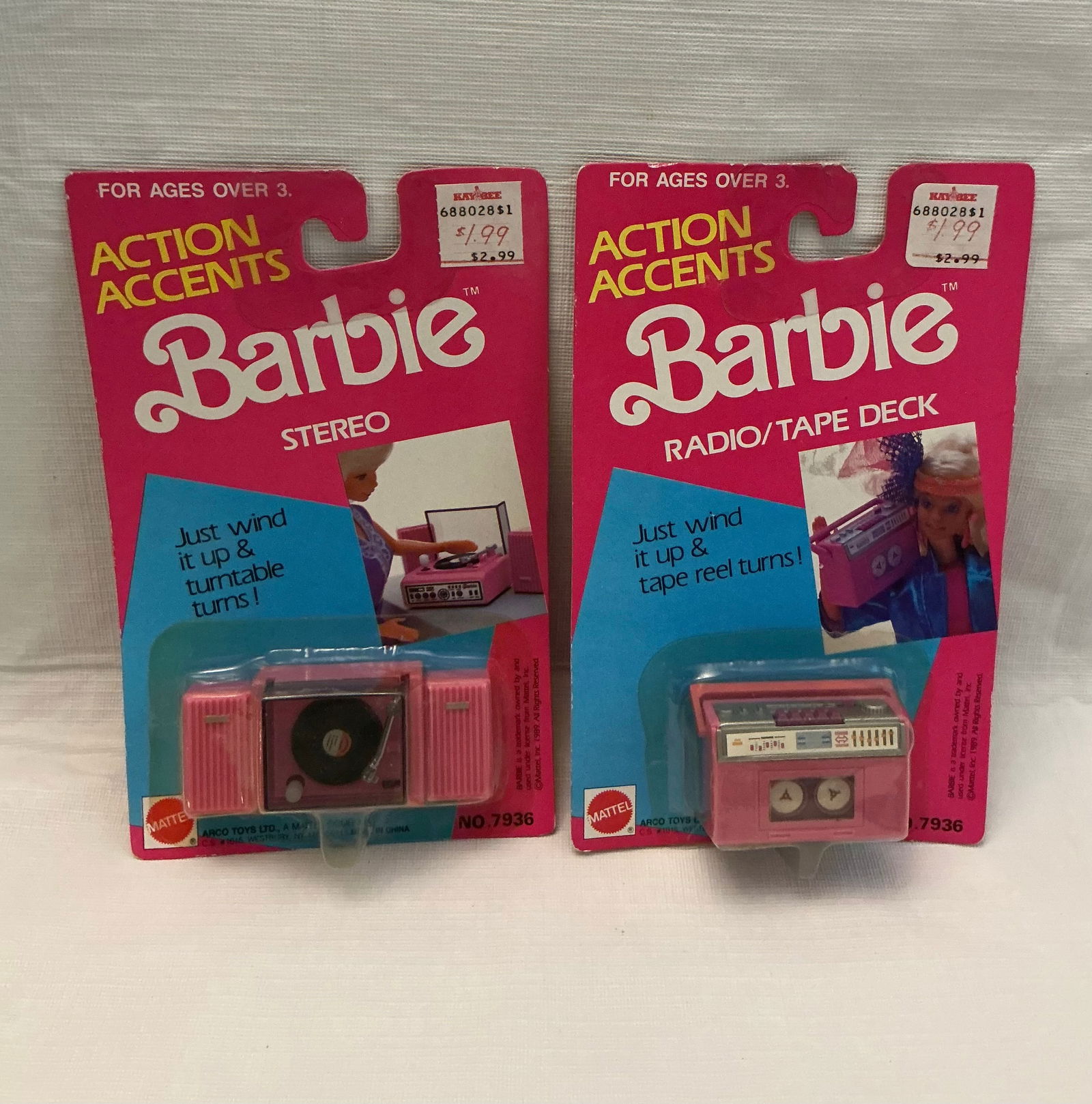 1989 Barbie Action Accents Turntable & Boombox Tape Deck: 1989