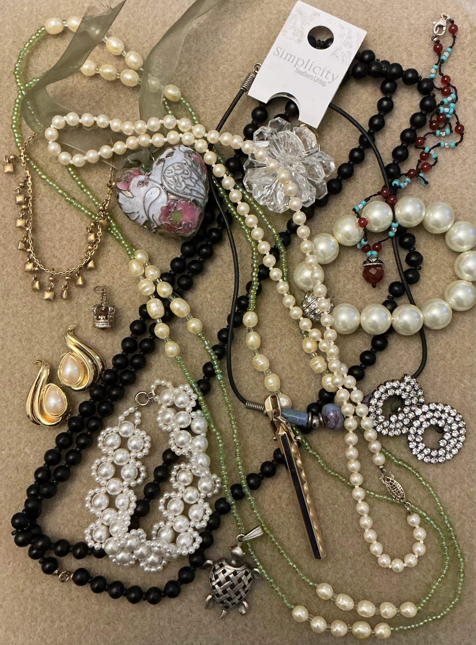 Jewelry Lot: Necklaces Bracelets Shoe/Sweater Clips Ring