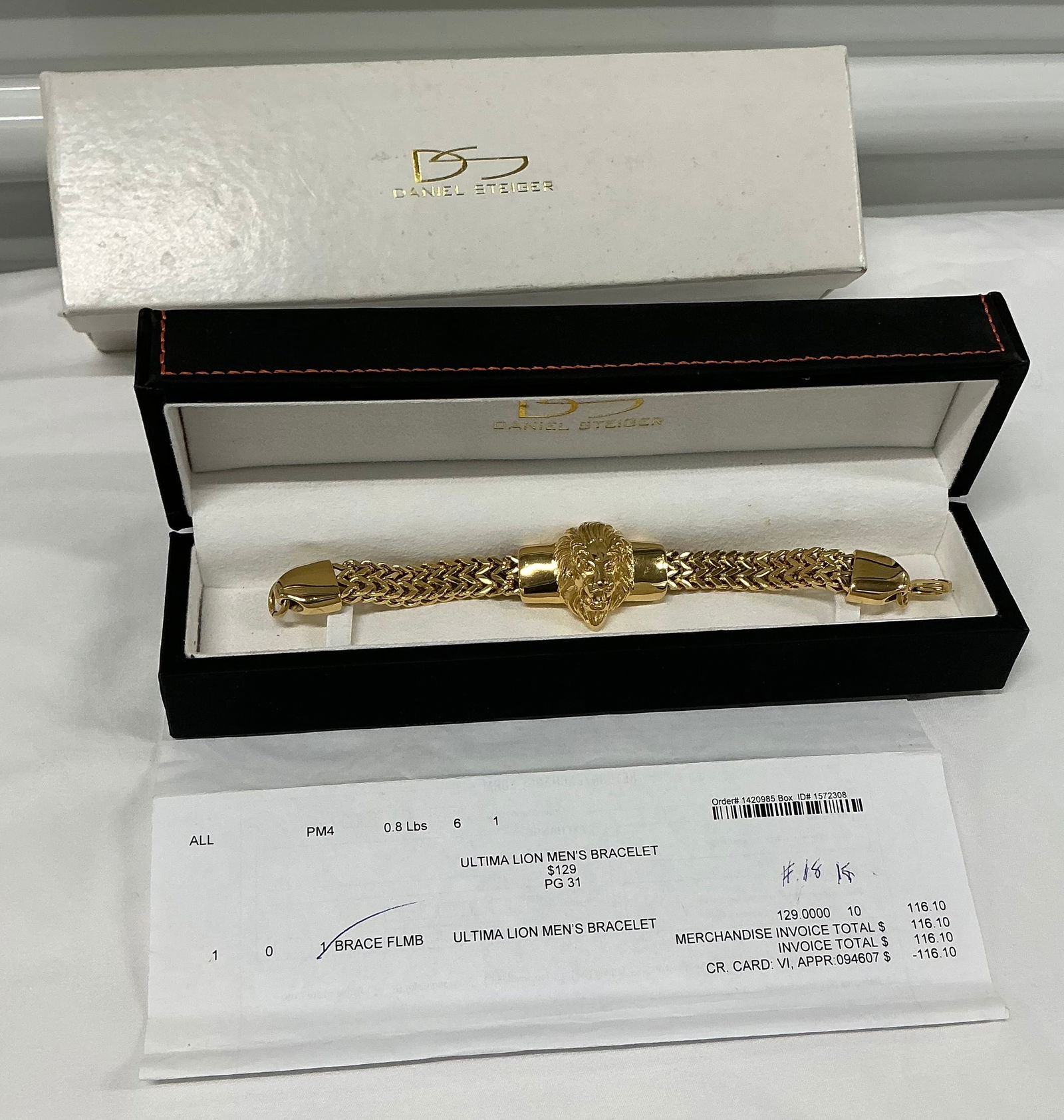 Daniel Steiger Ultima Lion Mens Bracelet: Marked Stainless Steel, may be gold plated 8.5 inches