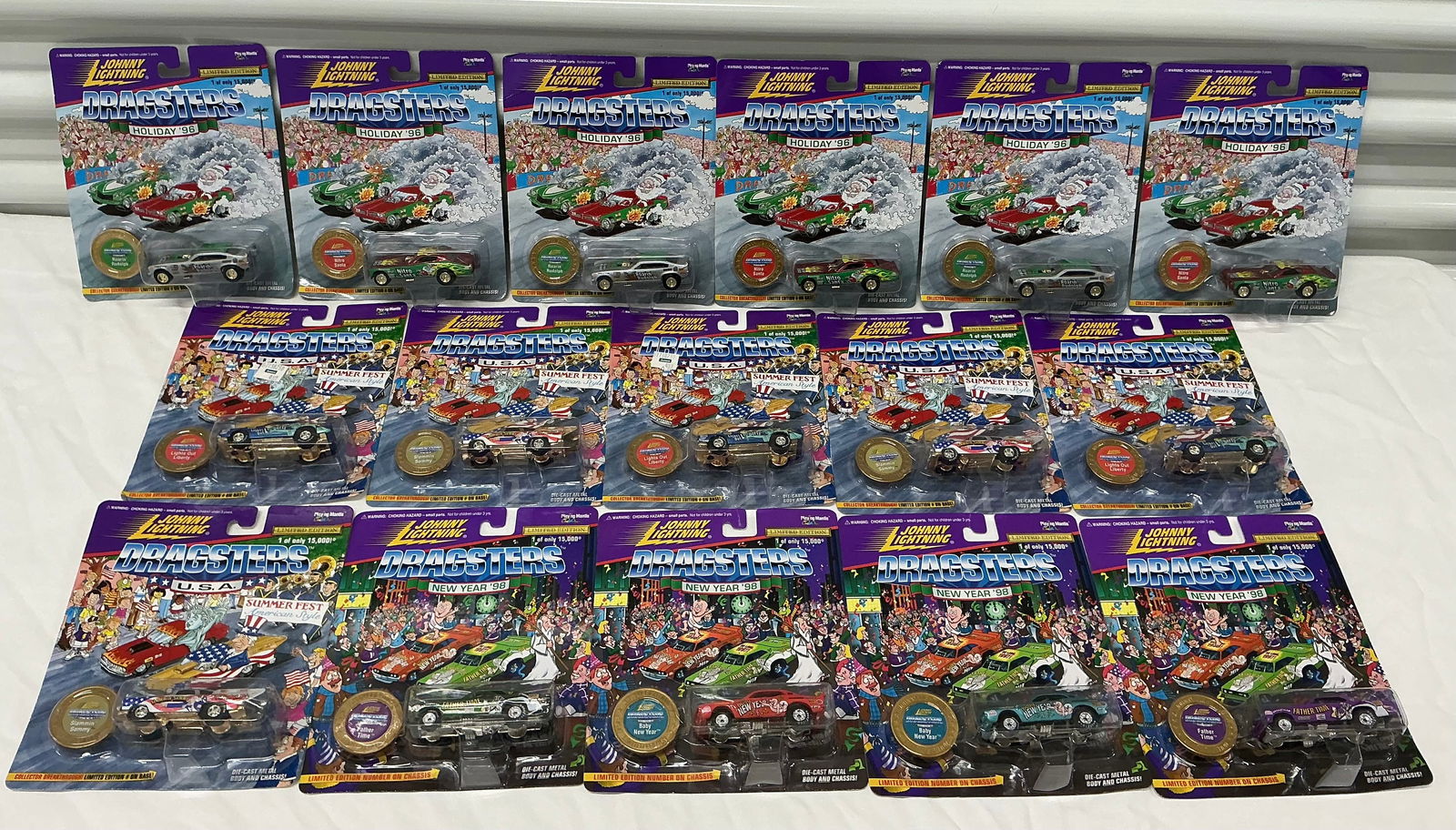 1990s Johnny Lightning Limited Edition Die Cast Holiday Dragsters: Holiday 96, New Year 98, 1997 Summerfest
