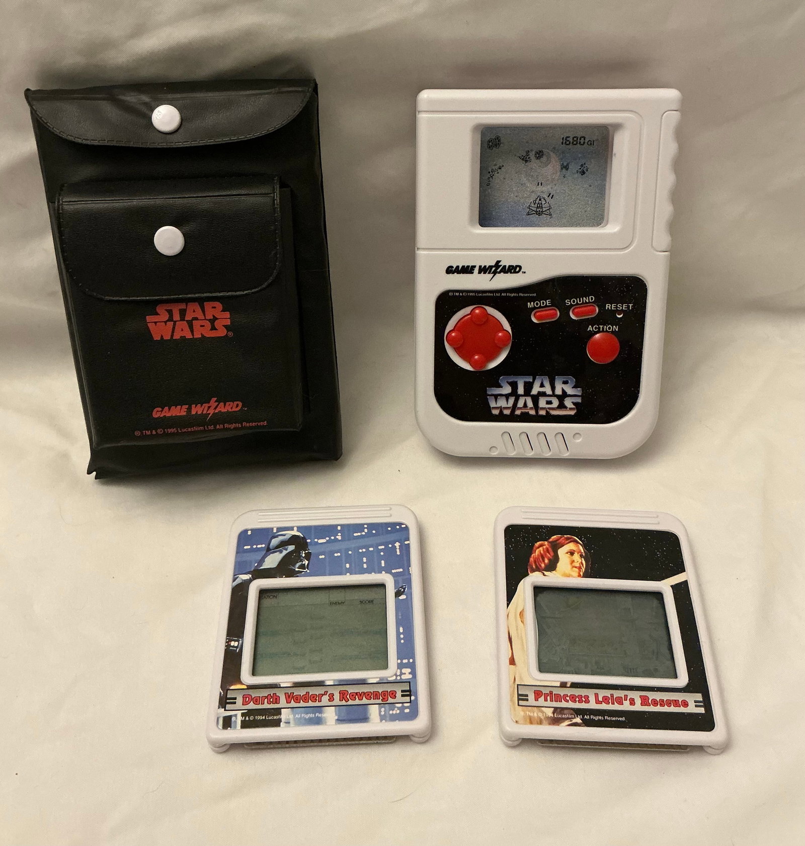 1995 Game Wizard Star Wars Handheld Video Game With Two Games: Original Storage Pouch, Appears To Be Working